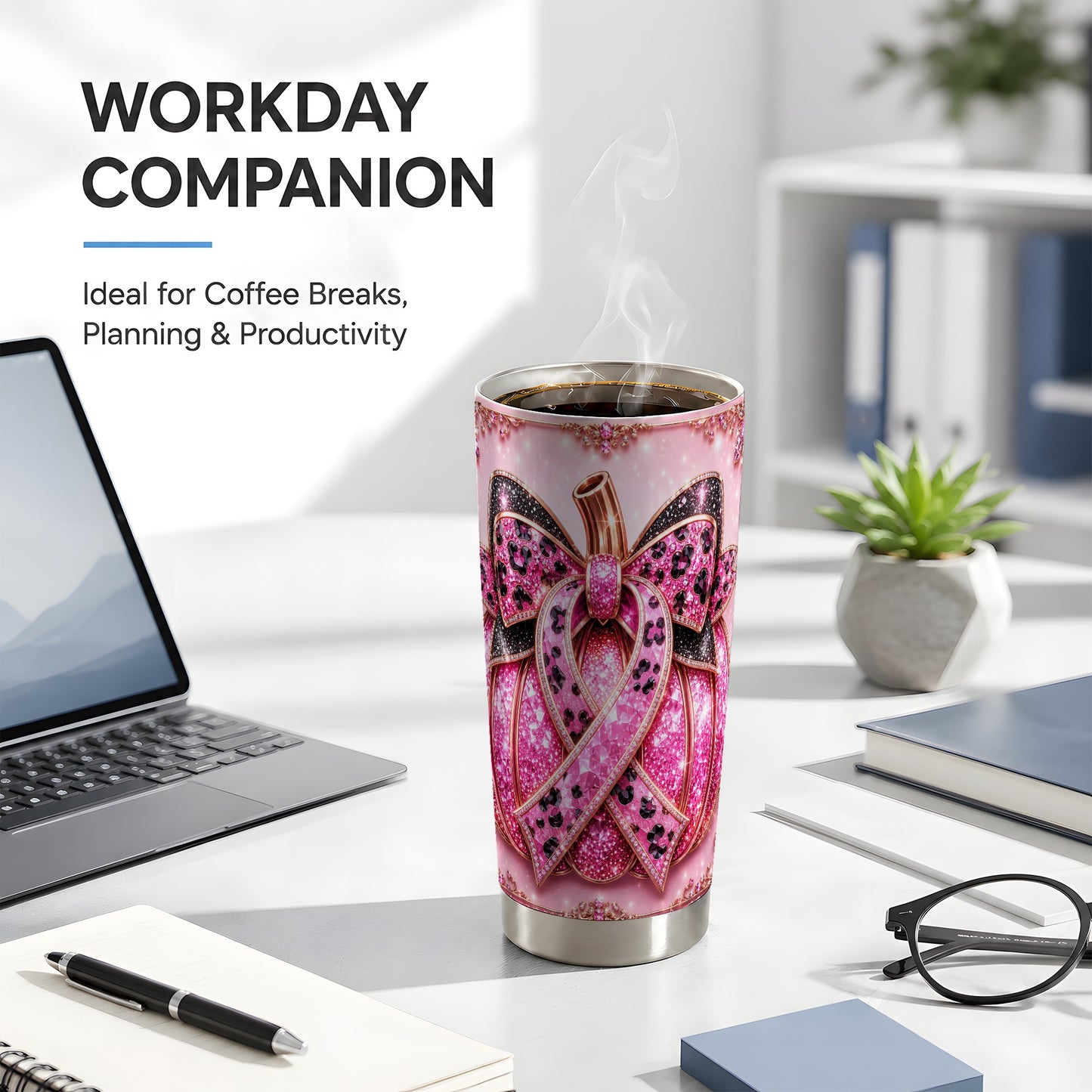 #pl[Steel] Ribbon Pumpkin Tumbler 20oz, Awareness Tumbler, Stainless Steel Travel Cup
