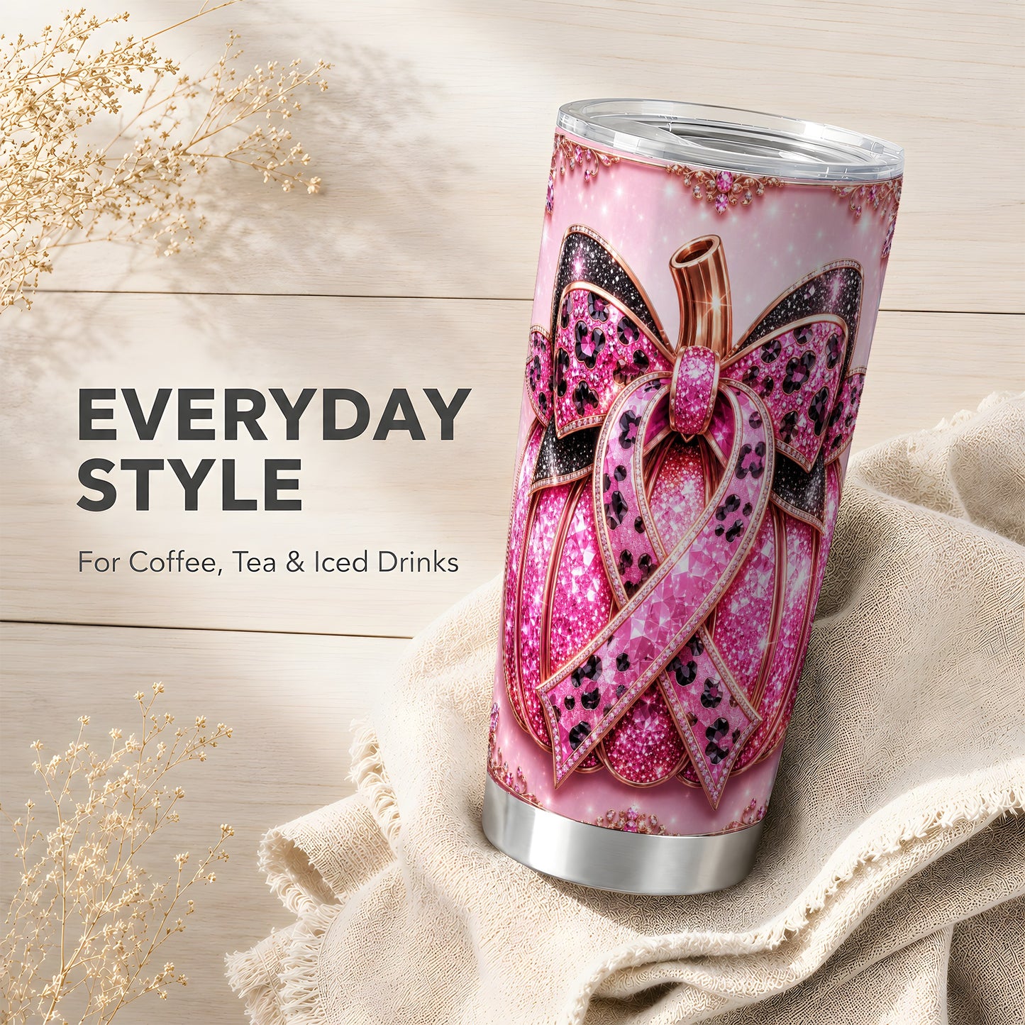#pl[Steel] Ribbon Pumpkin Tumbler 20oz, Awareness Tumbler, Stainless Steel Travel Cup