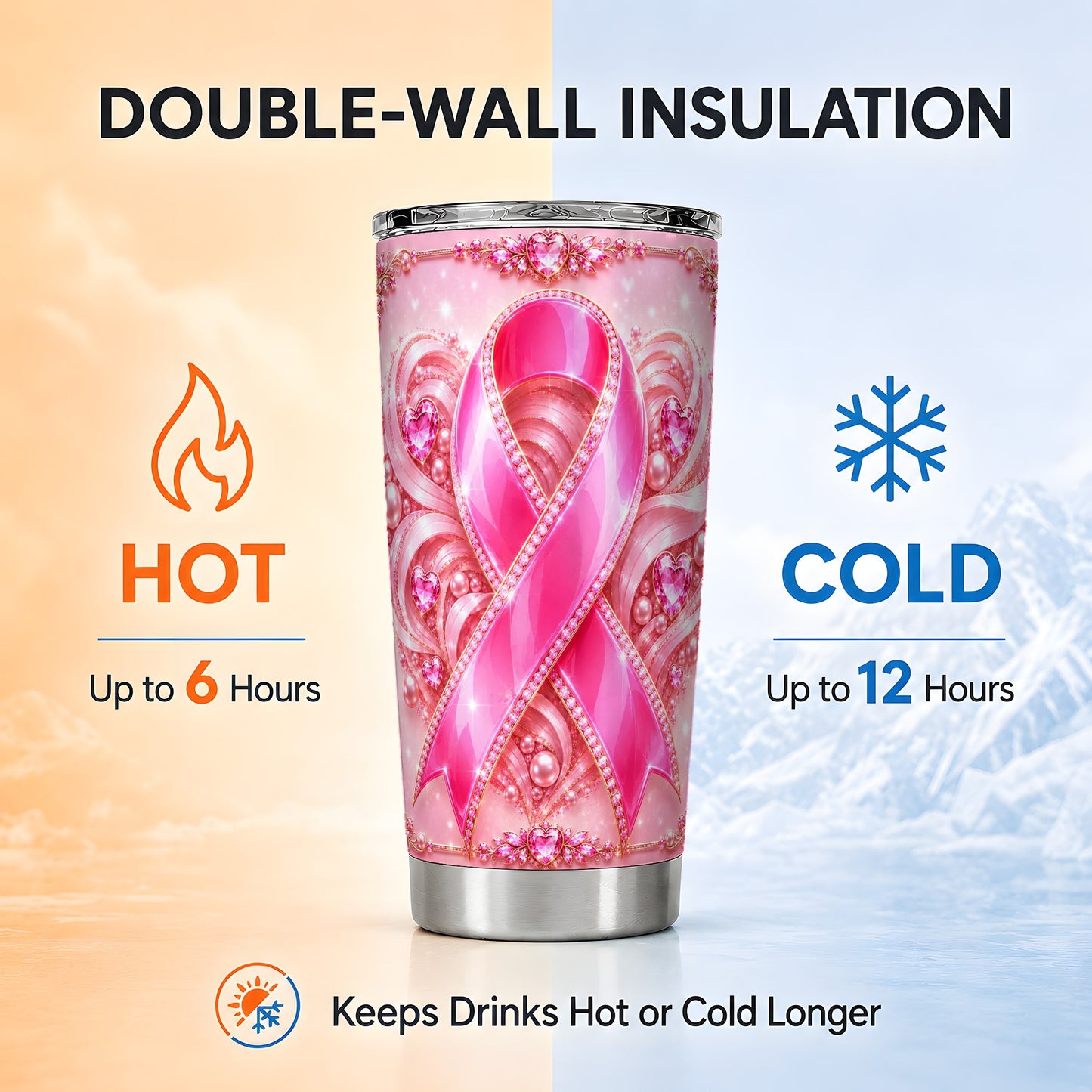 #pl[Steel] Awareness Ribbon Tumbler 20oz, Heart Tumbler, Stainless Steel Travel Cup