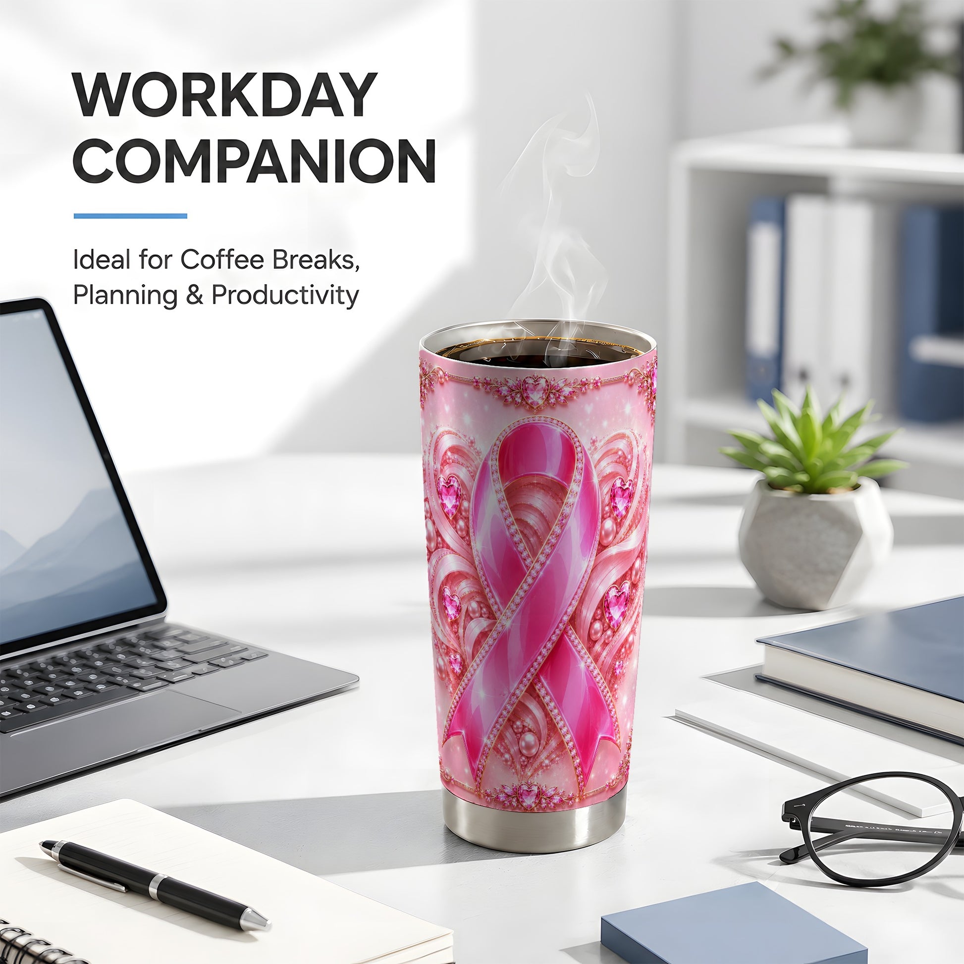 #pl[Steel] Awareness Ribbon Tumbler 20oz, Heart Tumbler, Stainless Steel Travel Cup