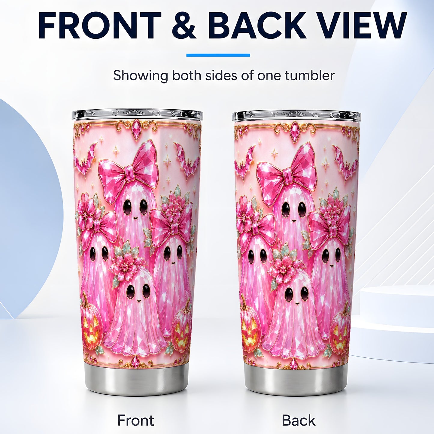 #pl[Steel] Pink Ghost Tumbler 20oz, Halloween Tumbler, Stainless Steel Travel Cup