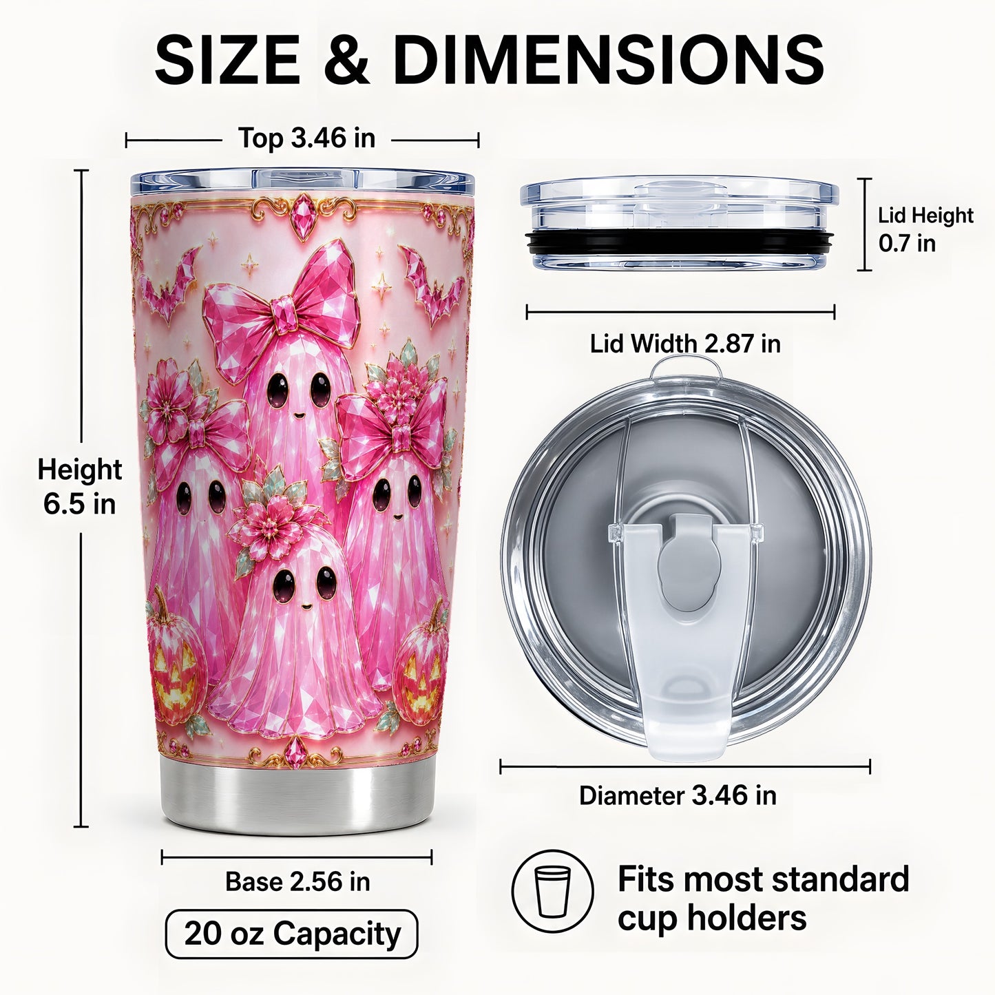 #pl[Steel] Pink Ghost Tumbler 20oz, Halloween Tumbler, Stainless Steel Travel Cup