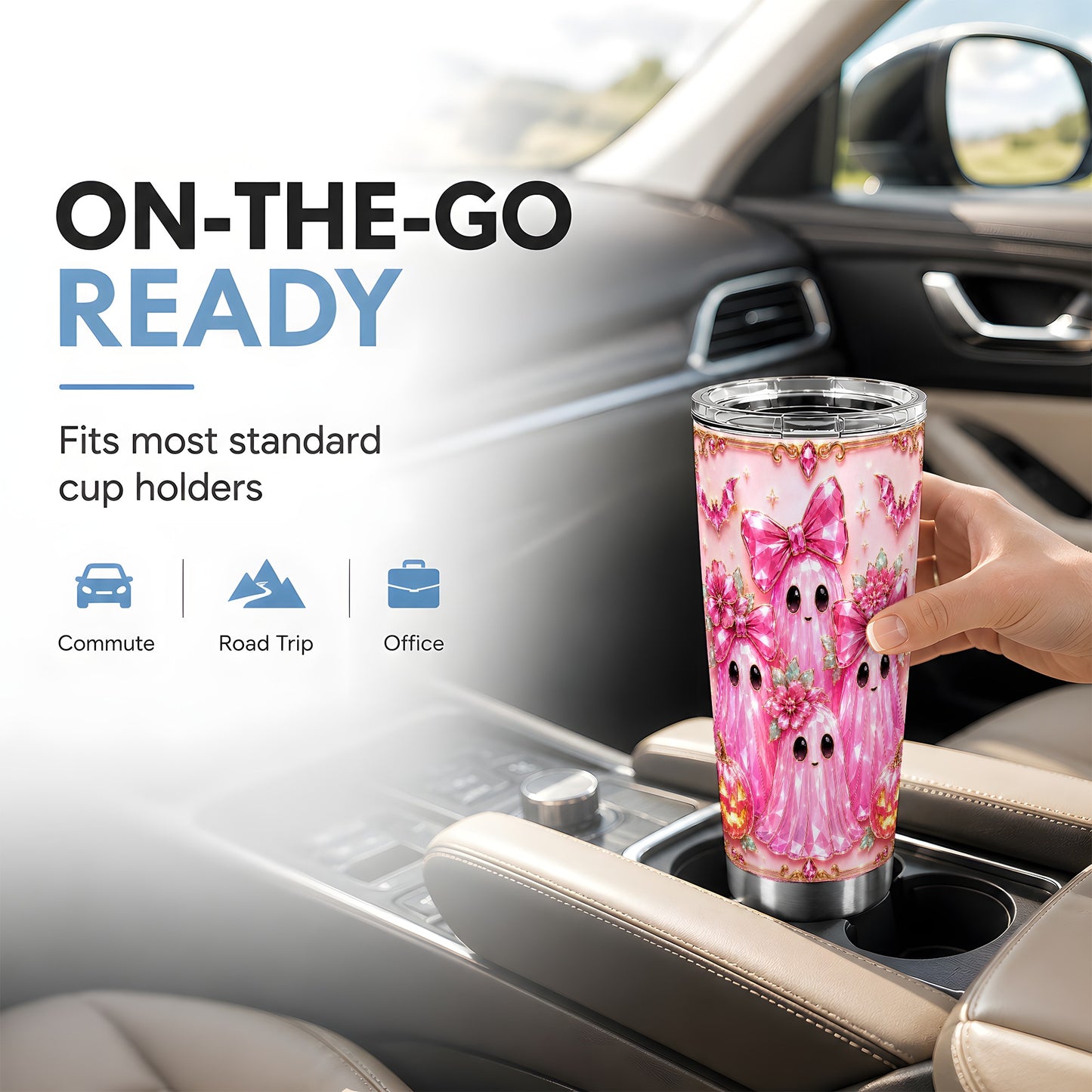 #pl[Steel] Pink Ghost Tumbler 20oz, Halloween Tumbler, Stainless Steel Travel Cup