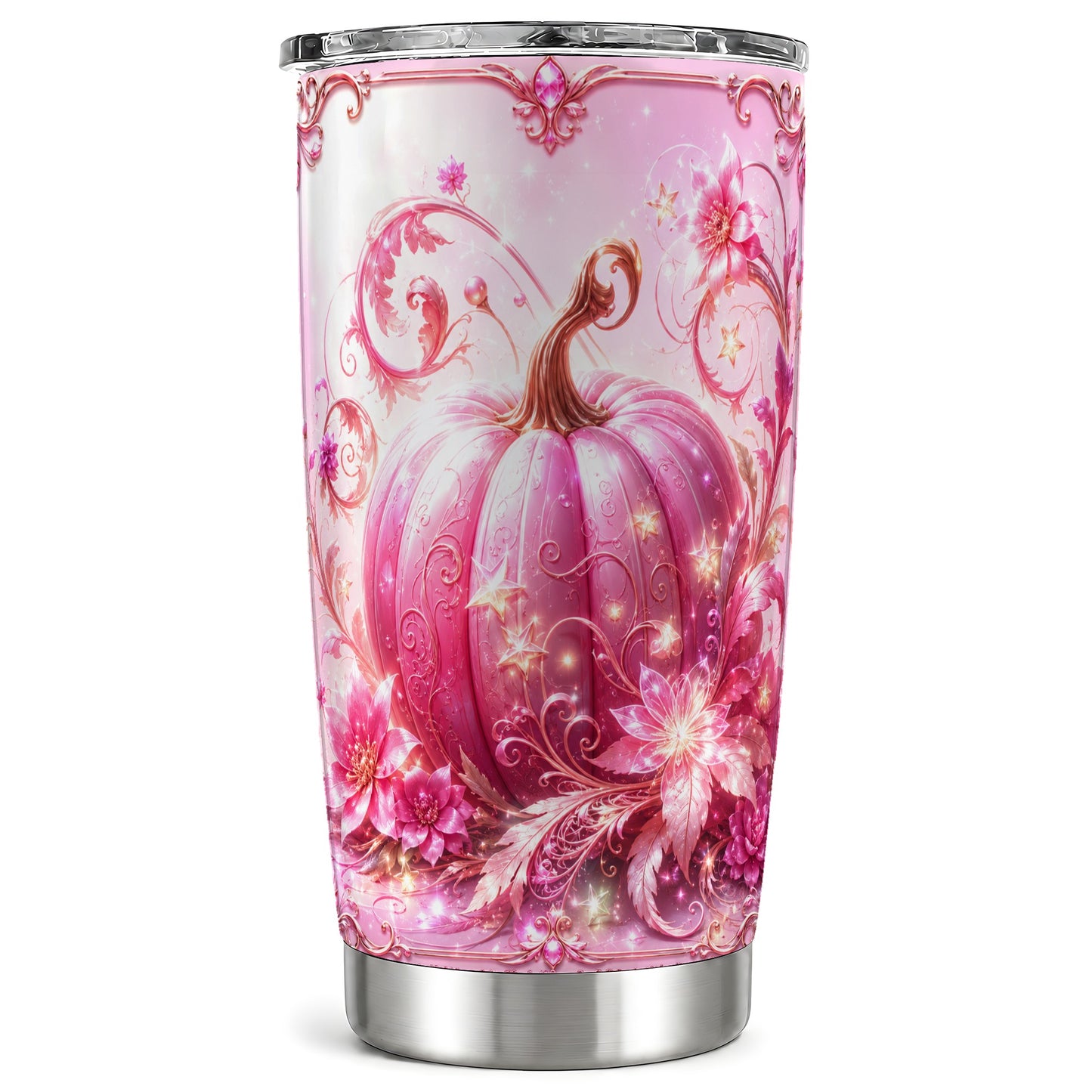 #pl[Steel] Floral Pumpkin Tumbler 20oz, Autumn Tumbler, Stainless Steel Travel Cup