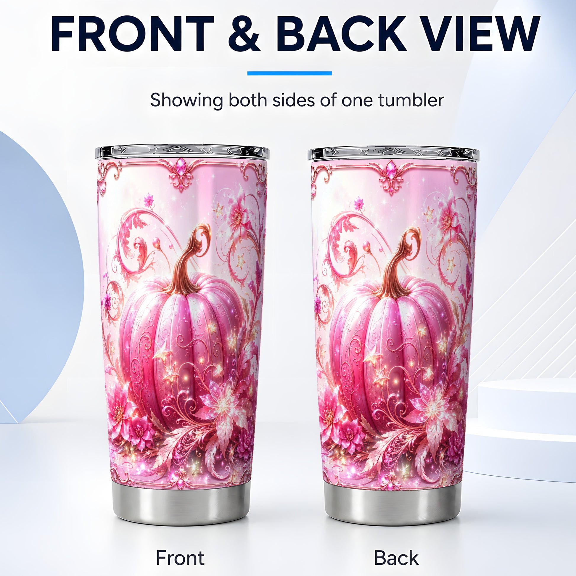 #pl[Steel] Floral Pumpkin Tumbler 20oz, Autumn Tumbler, Stainless Steel Travel Cup