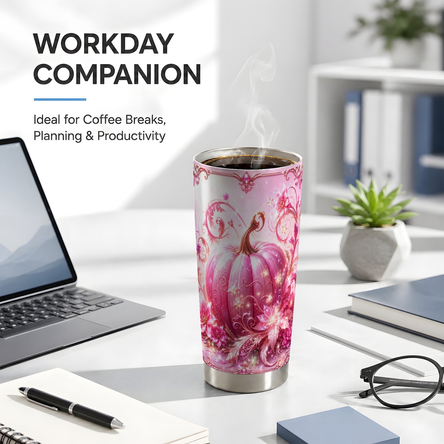 #pl[Steel] Floral Pumpkin Tumbler 20oz, Autumn Tumbler, Stainless Steel Travel Cup