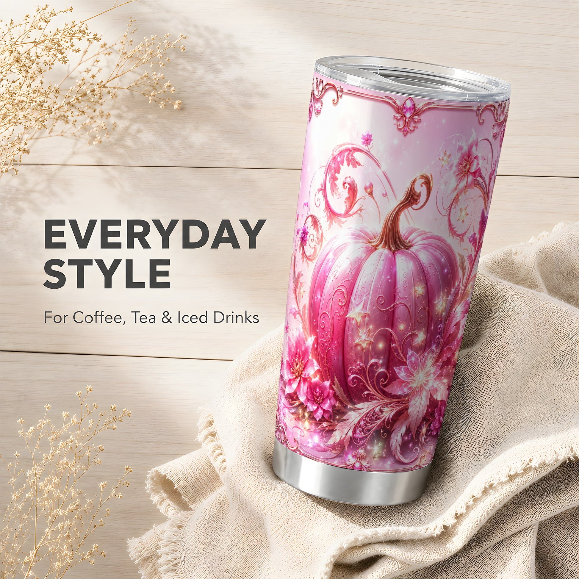 #pl[Steel] Floral Pumpkin Tumbler 20oz, Autumn Tumbler, Stainless Steel Travel Cup