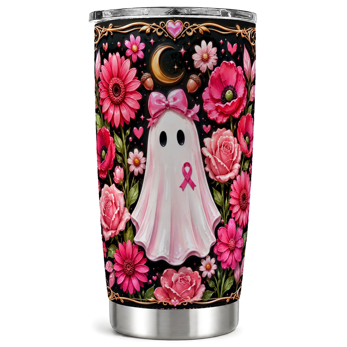 #pl[Steel] Ribbon Ghost Tumbler 20oz, Awareness Tumbler, Stainless Steel Travel Cup
