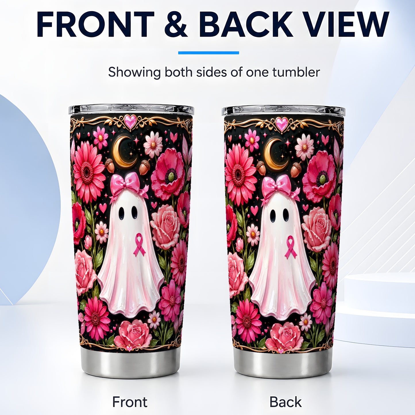 #pl[Steel] Ribbon Ghost Tumbler 20oz, Awareness Tumbler, Stainless Steel Travel Cup