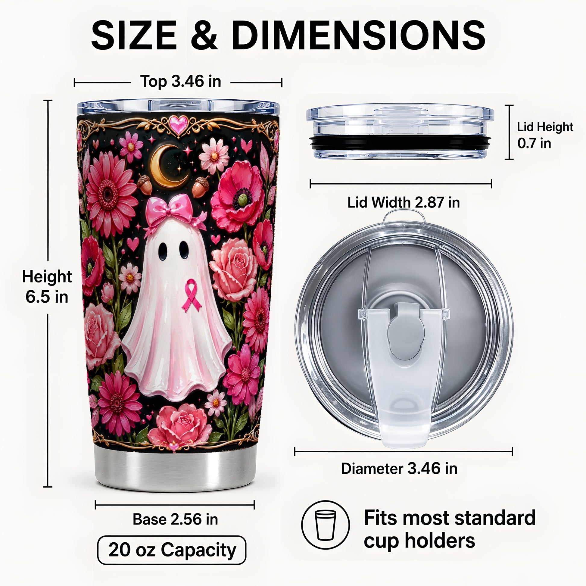 #pl[Steel] Ribbon Ghost Tumbler 20oz, Awareness Tumbler, Stainless Steel Travel Cup