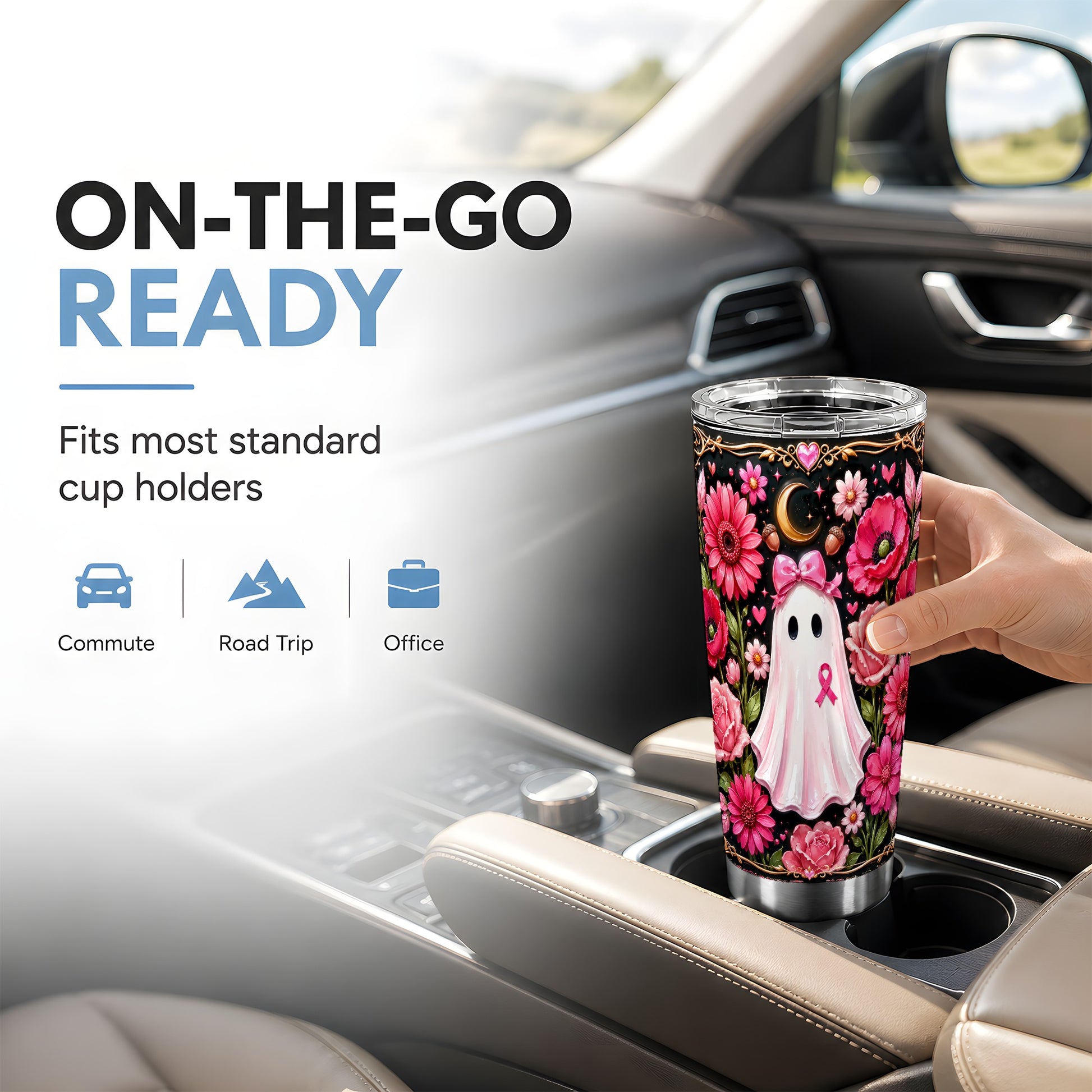 #pl[Steel] Ribbon Ghost Tumbler 20oz, Awareness Tumbler, Stainless Steel Travel Cup
