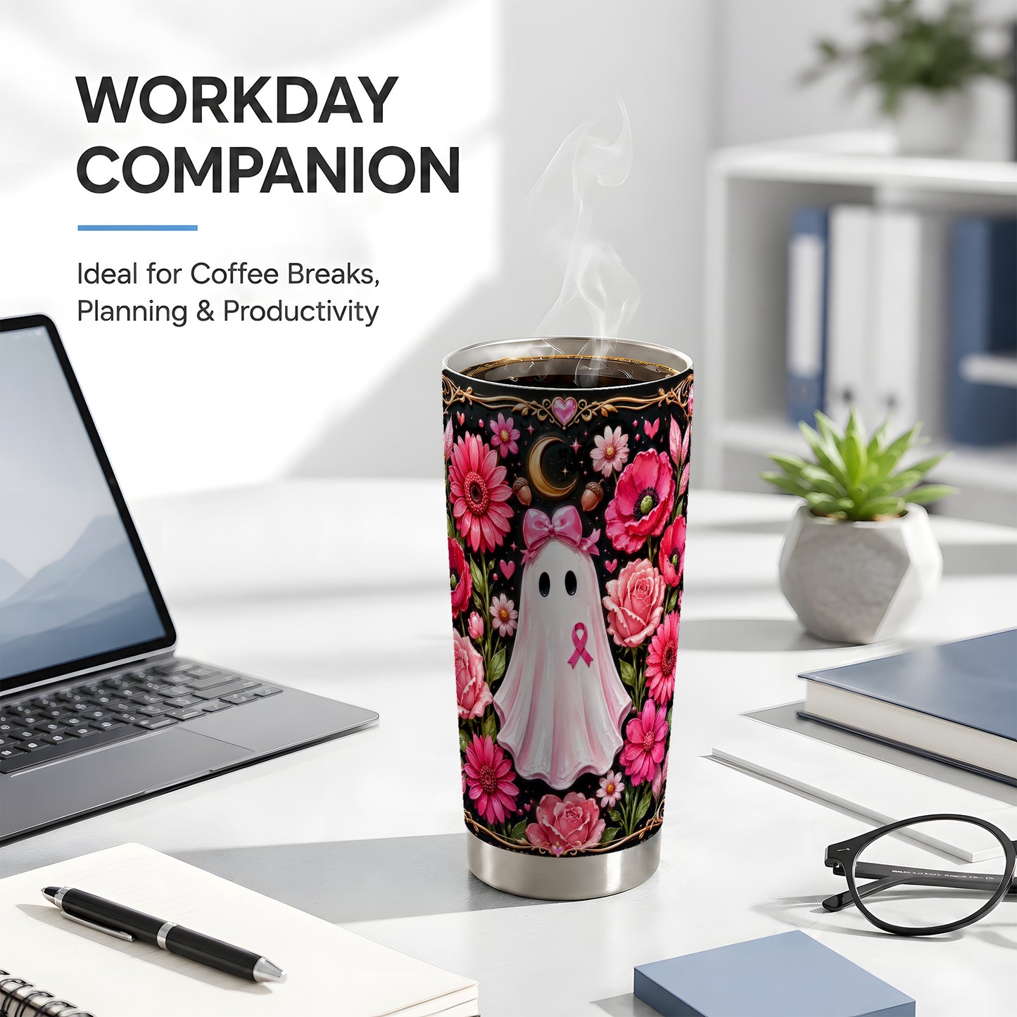 #pl[Steel] Ribbon Ghost Tumbler 20oz, Awareness Tumbler, Stainless Steel Travel Cup