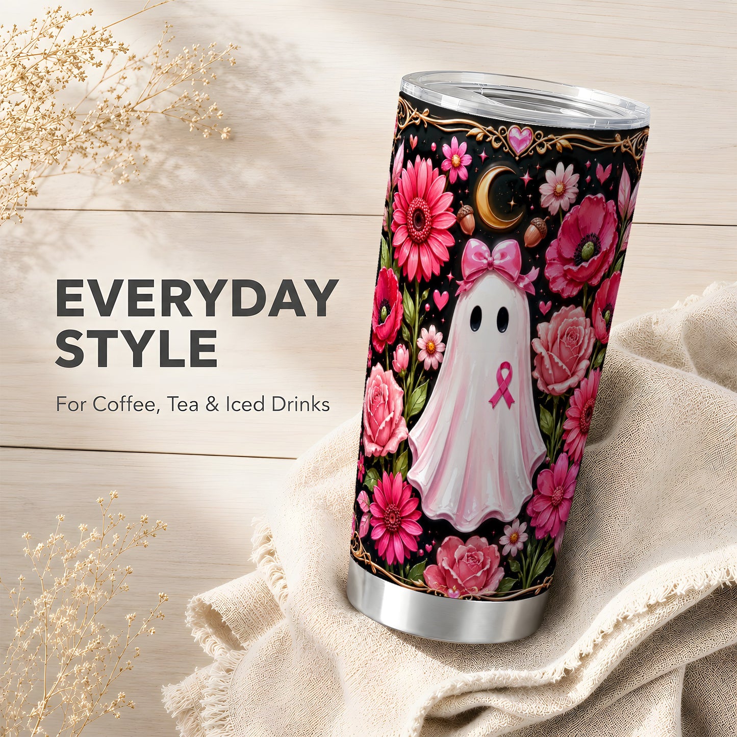 #pl[Steel] Ribbon Ghost Tumbler 20oz, Awareness Tumbler, Stainless Steel Travel Cup