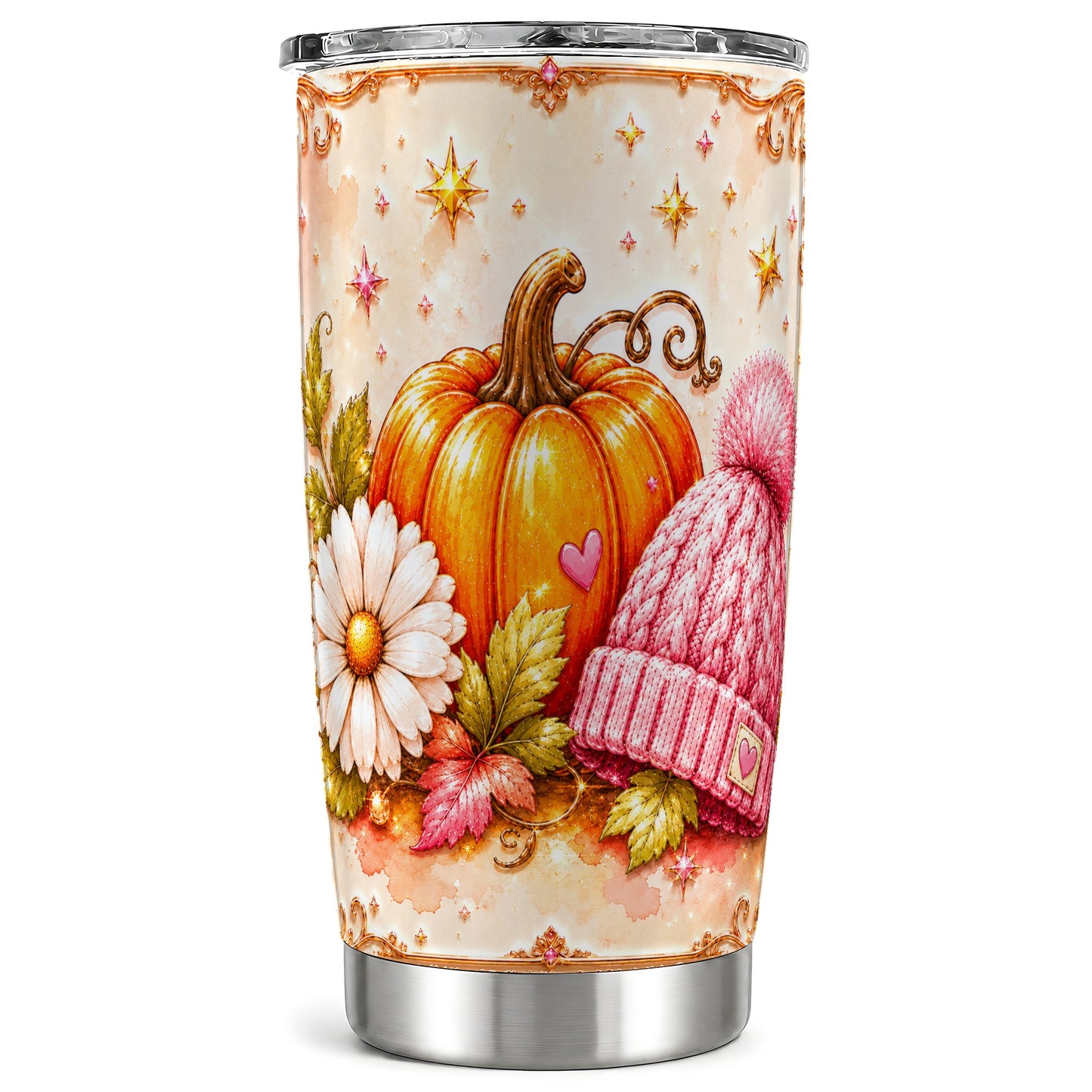 #pl[Steel] Pink Pumpkin Tumbler 20oz, Fall Tumbler, Stainless Steel Travel Cup