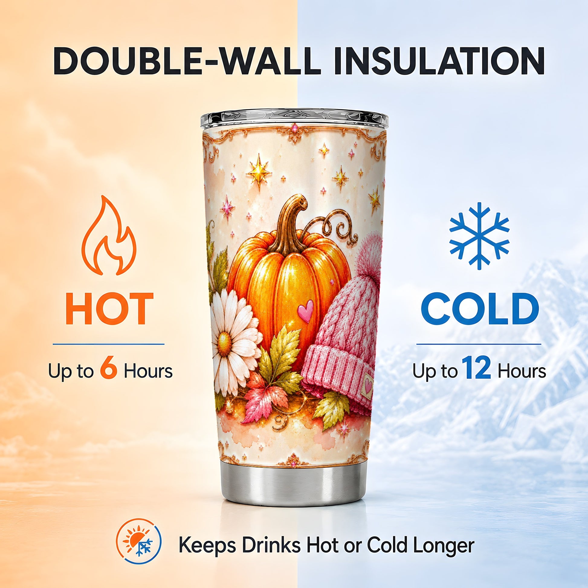 #pl[Steel] Pink Pumpkin Tumbler 20oz, Fall Tumbler, Stainless Steel Travel Cup