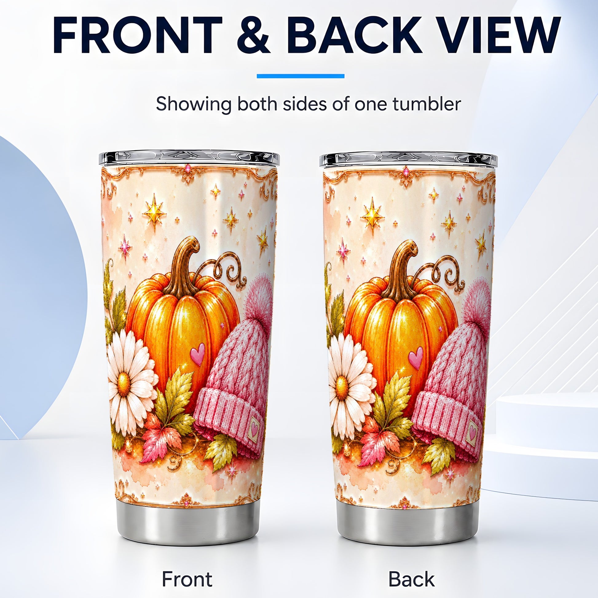 #pl[Steel] Pink Pumpkin Tumbler 20oz, Fall Tumbler, Stainless Steel Travel Cup