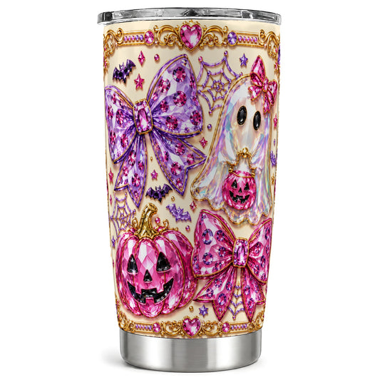 #pl[Steel] Pink Ghost Tumbler 20oz, Halloween Tumbler, Stainless Steel Travel Cup