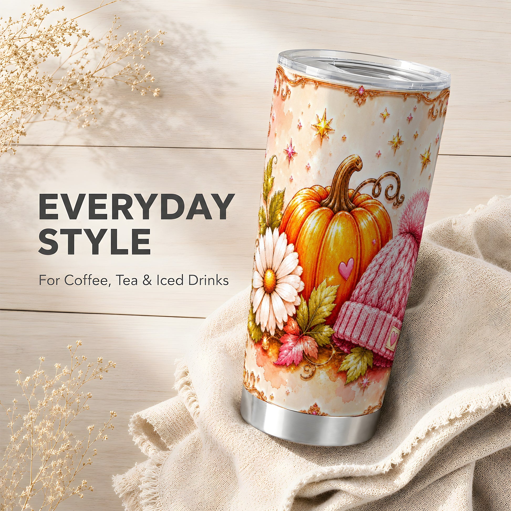 #pl[Steel] Pink Pumpkin Tumbler 20oz, Fall Tumbler, Stainless Steel Travel Cup