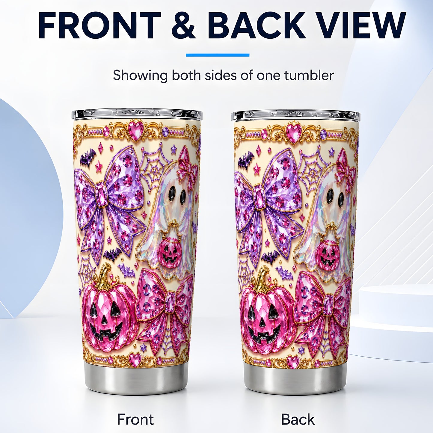 #pl[Steel] Pink Ghost Tumbler 20oz, Halloween Tumbler, Stainless Steel Travel Cup