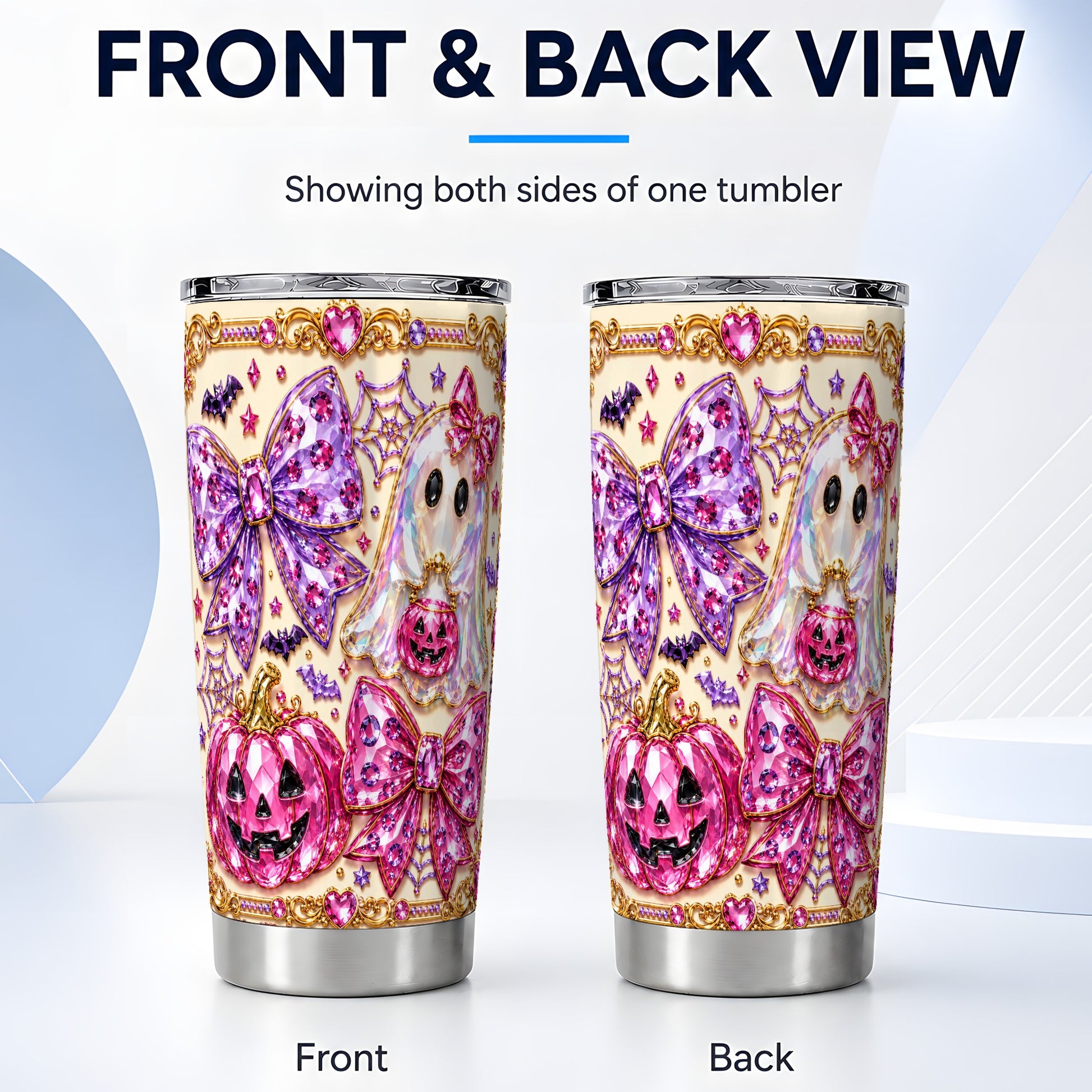 #pl[Steel] Pink Ghost Tumbler 20oz, Halloween Tumbler, Stainless Steel Travel Cup