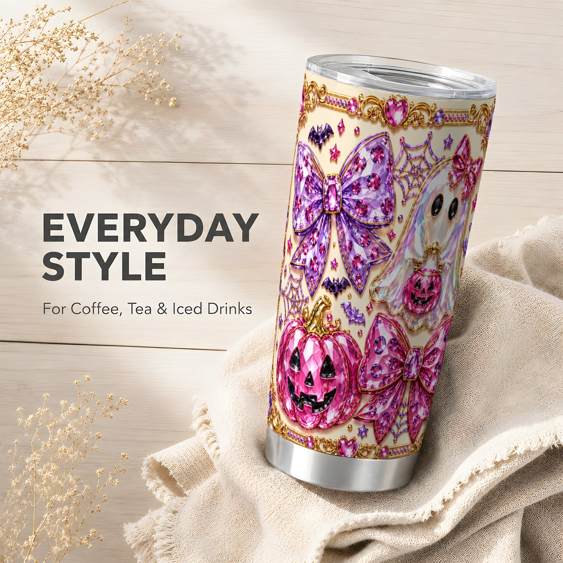 #pl[Steel] Pink Ghost Tumbler 20oz, Halloween Tumbler, Stainless Steel Travel Cup