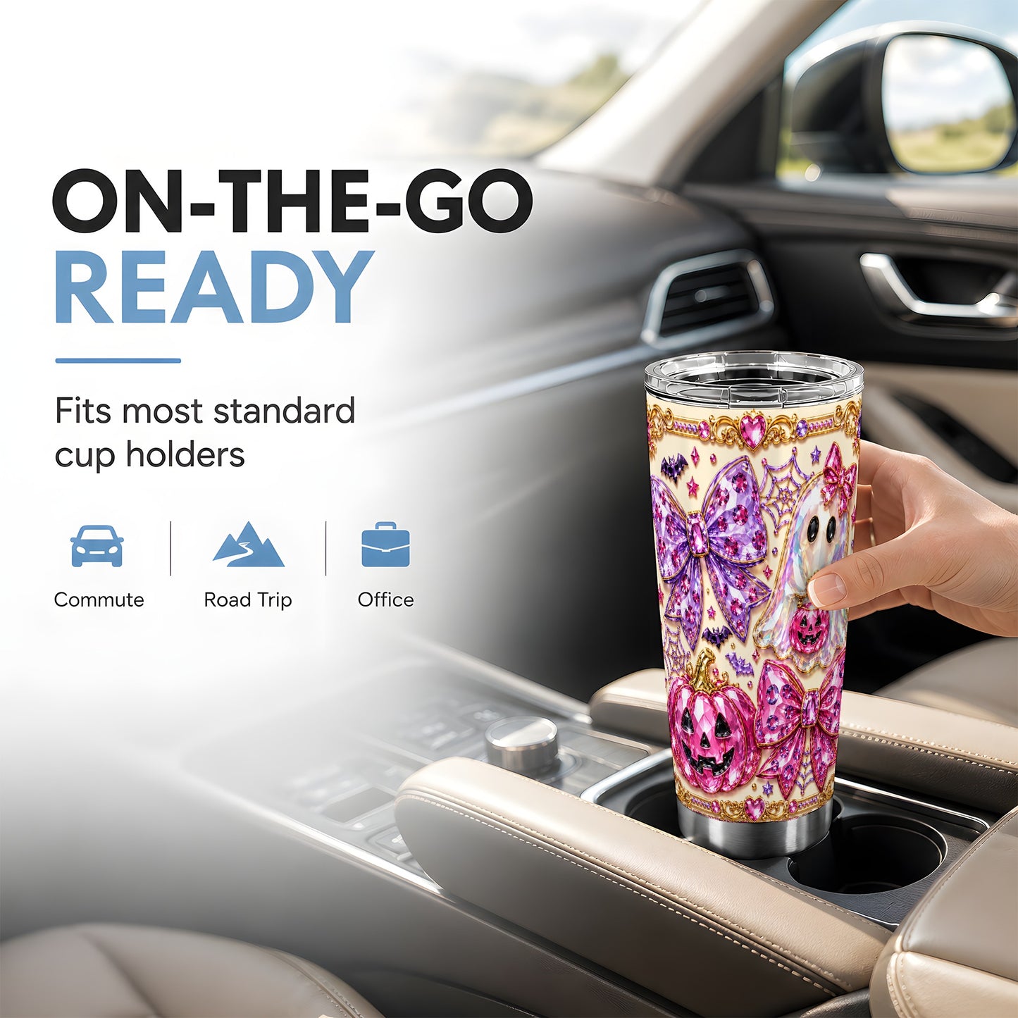 #pl[Steel] Pink Ghost Tumbler 20oz, Halloween Tumbler, Stainless Steel Travel Cup