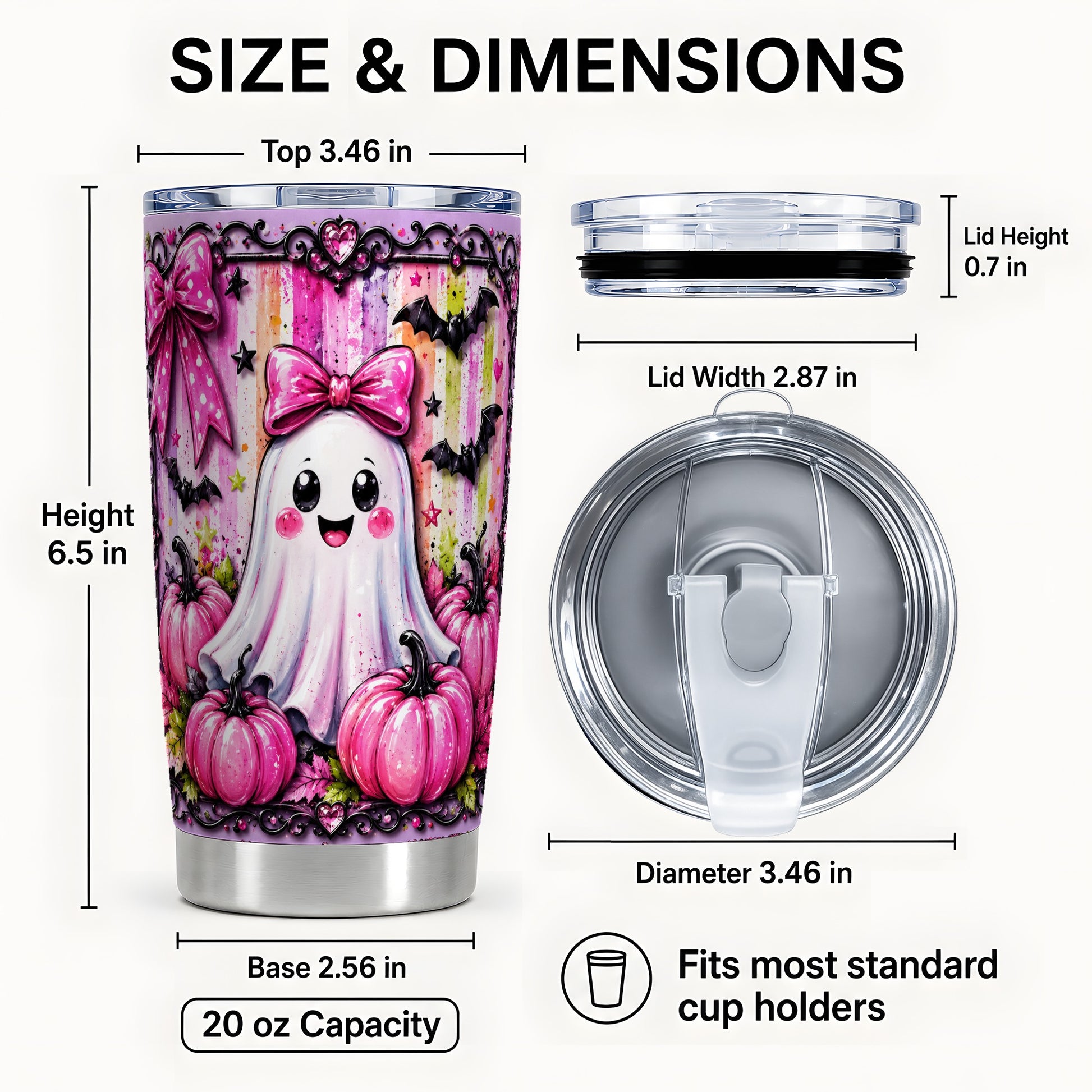 #pl[Steel] Cute Pink Ghost Tumbler 20oz, Halloween Tumbler, Stainless Steel Travel Cup