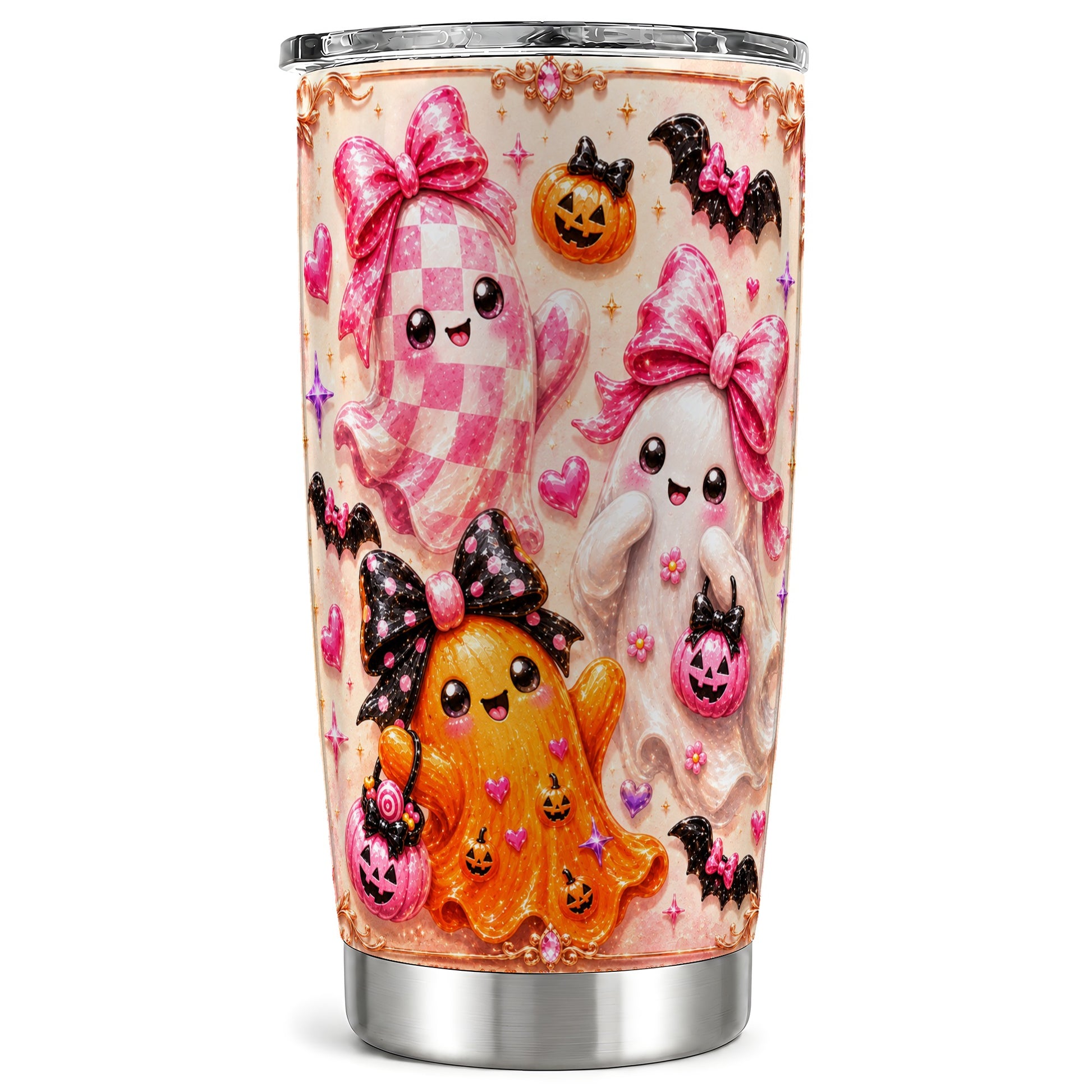 #pl[Steel] Ghost Trio Tumbler 20oz, Pink Halloween Tumbler, Stainless Steel Travel Cup