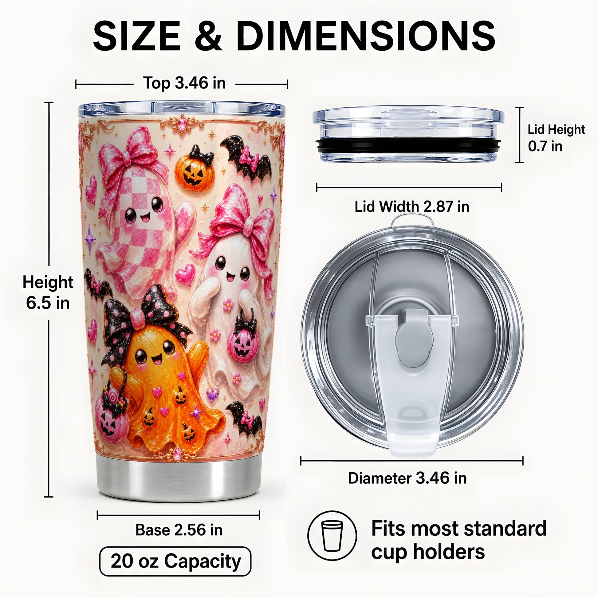 #pl[Steel] Ghost Trio Tumbler 20oz, Pink Halloween Tumbler, Stainless Steel Travel Cup