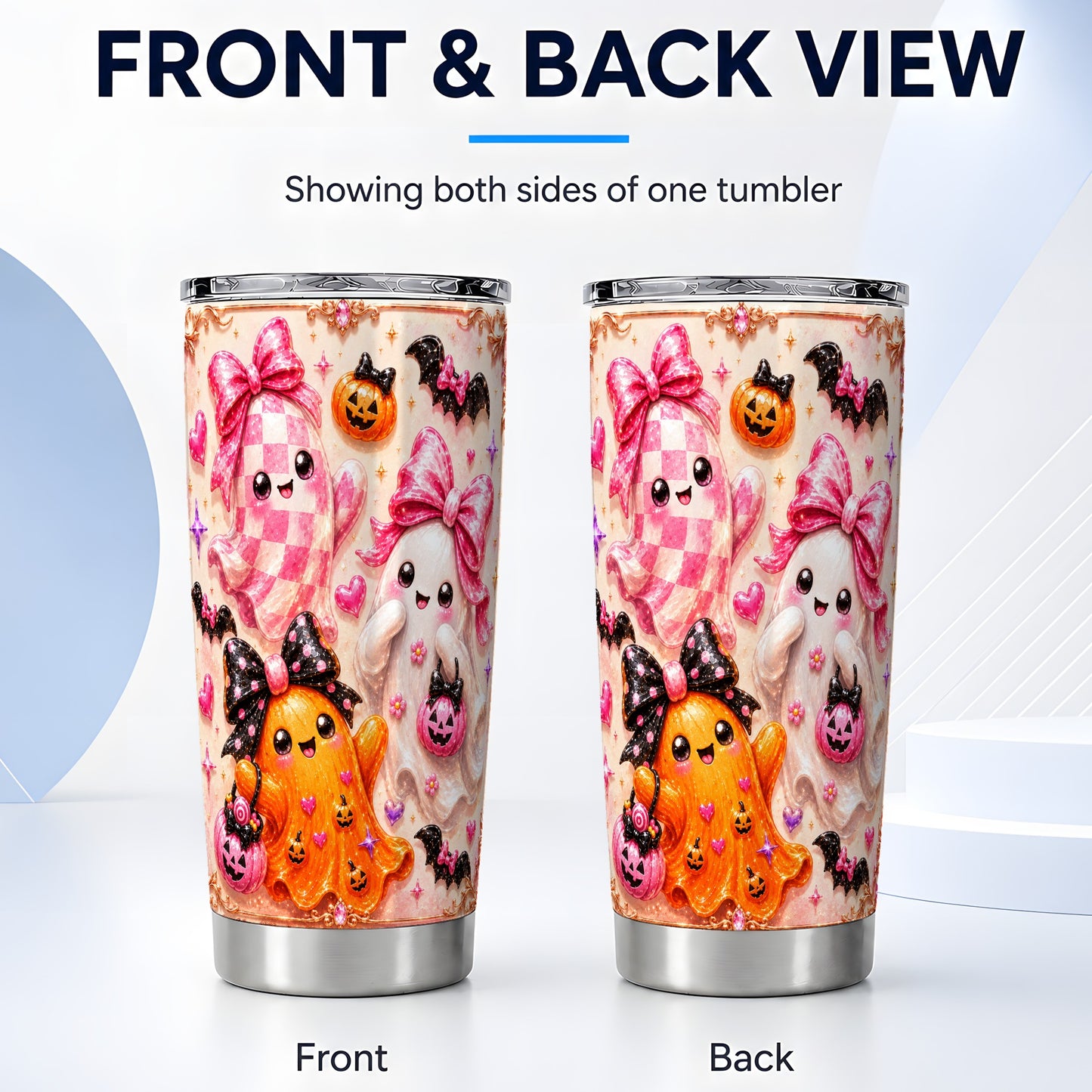 #pl[Steel] Ghost Trio Tumbler 20oz, Pink Halloween Tumbler, Stainless Steel Travel Cup