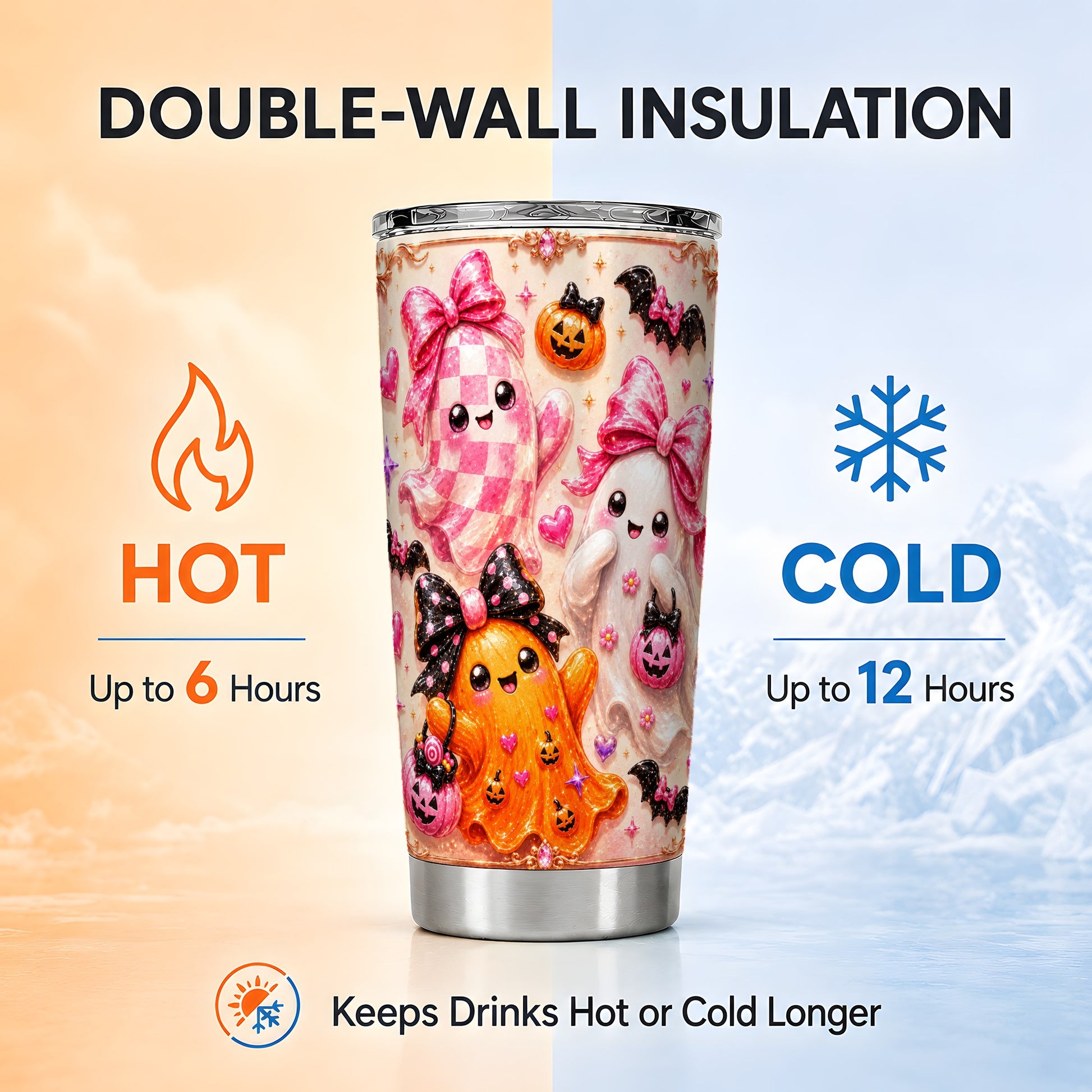 #pl[Steel] Ghost Trio Tumbler 20oz, Pink Halloween Tumbler, Stainless Steel Travel Cup