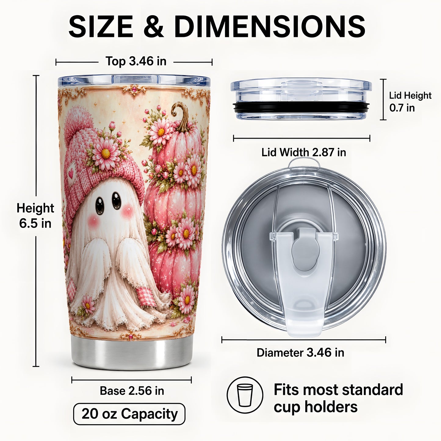 #pl[Steel] Pink Pumpkin 20oz Tumbler, Floral Ghost Tumbler, Stainless Steel Travel Cup