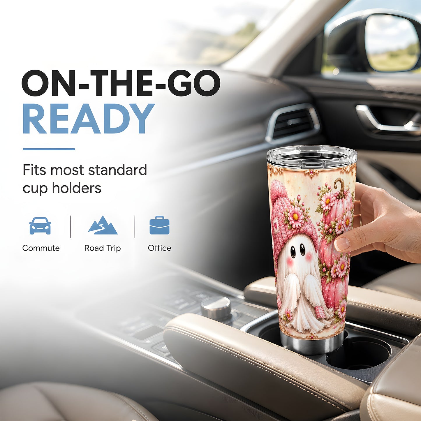 #pl[Steel] Pink Pumpkin 20oz Tumbler, Floral Ghost Tumbler, Stainless Steel Travel Cup