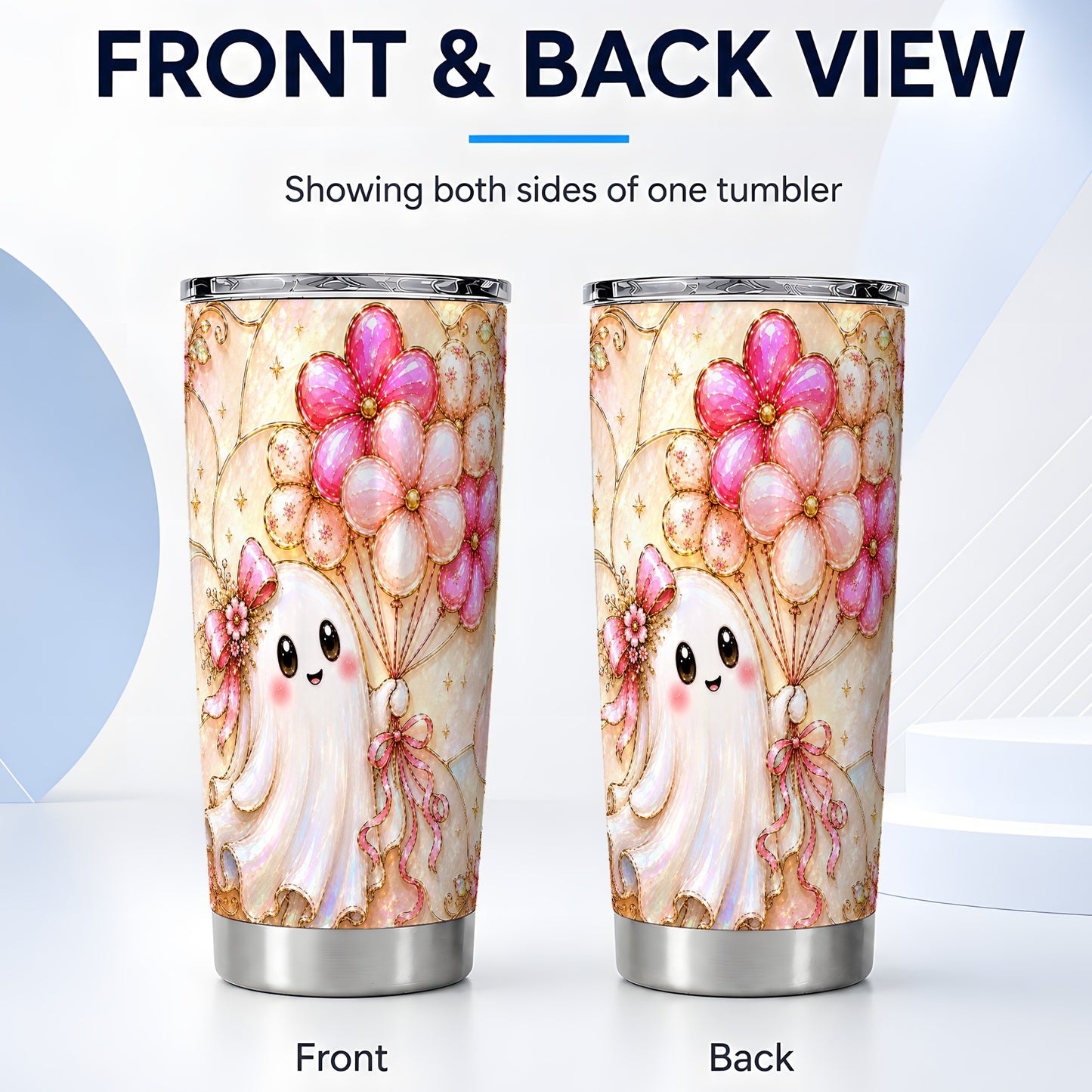 #pl[Steel] Ghost Balloon 20oz Tumbler, Floral Tumbler, Stainless Steel Travel Cup