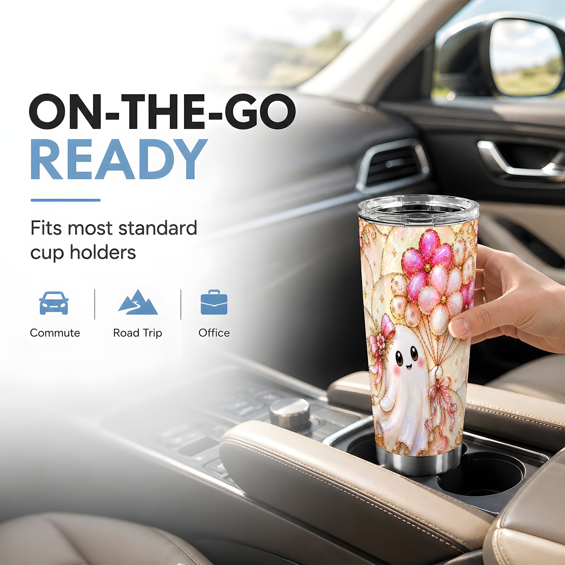 #pl[Steel] Ghost Balloon 20oz Tumbler, Floral Tumbler, Stainless Steel Travel Cup