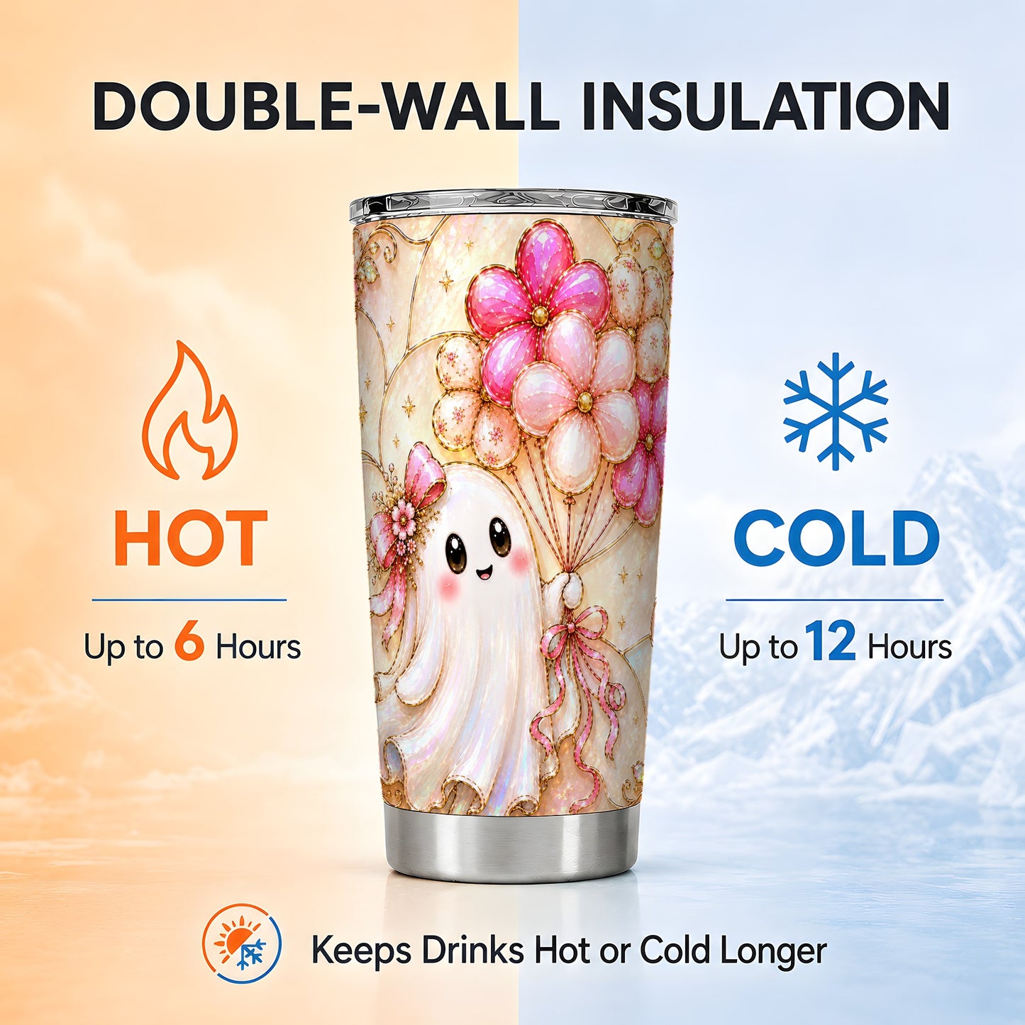 #pl[Steel] Ghost Balloon 20oz Tumbler, Floral Tumbler, Stainless Steel Travel Cup