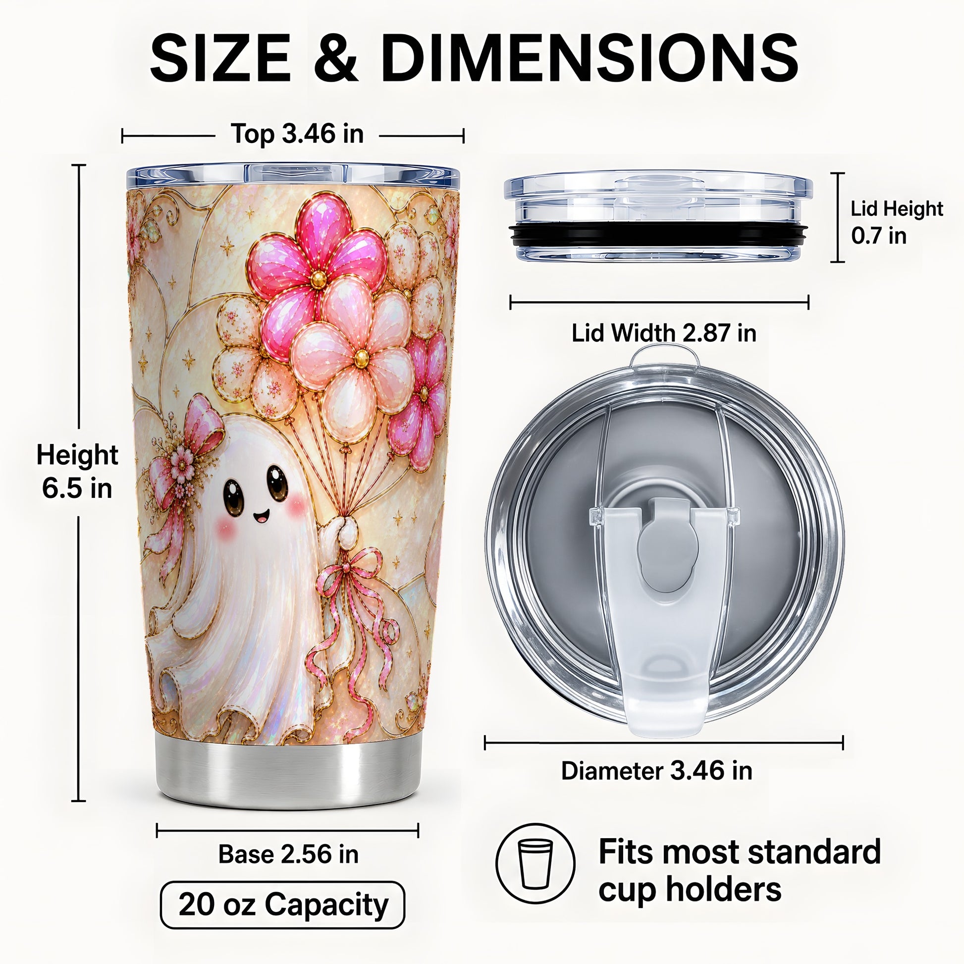 #pl[Steel] Ghost Balloon 20oz Tumbler, Floral Tumbler, Stainless Steel Travel Cup