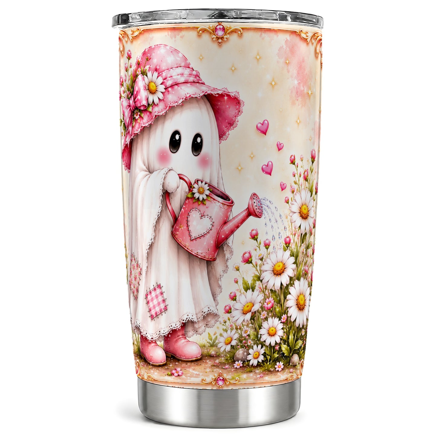 #pl[Steel] Garden Ghost 20oz Tumbler, Daisy Tumbler, Stainless Steel Travel Cup