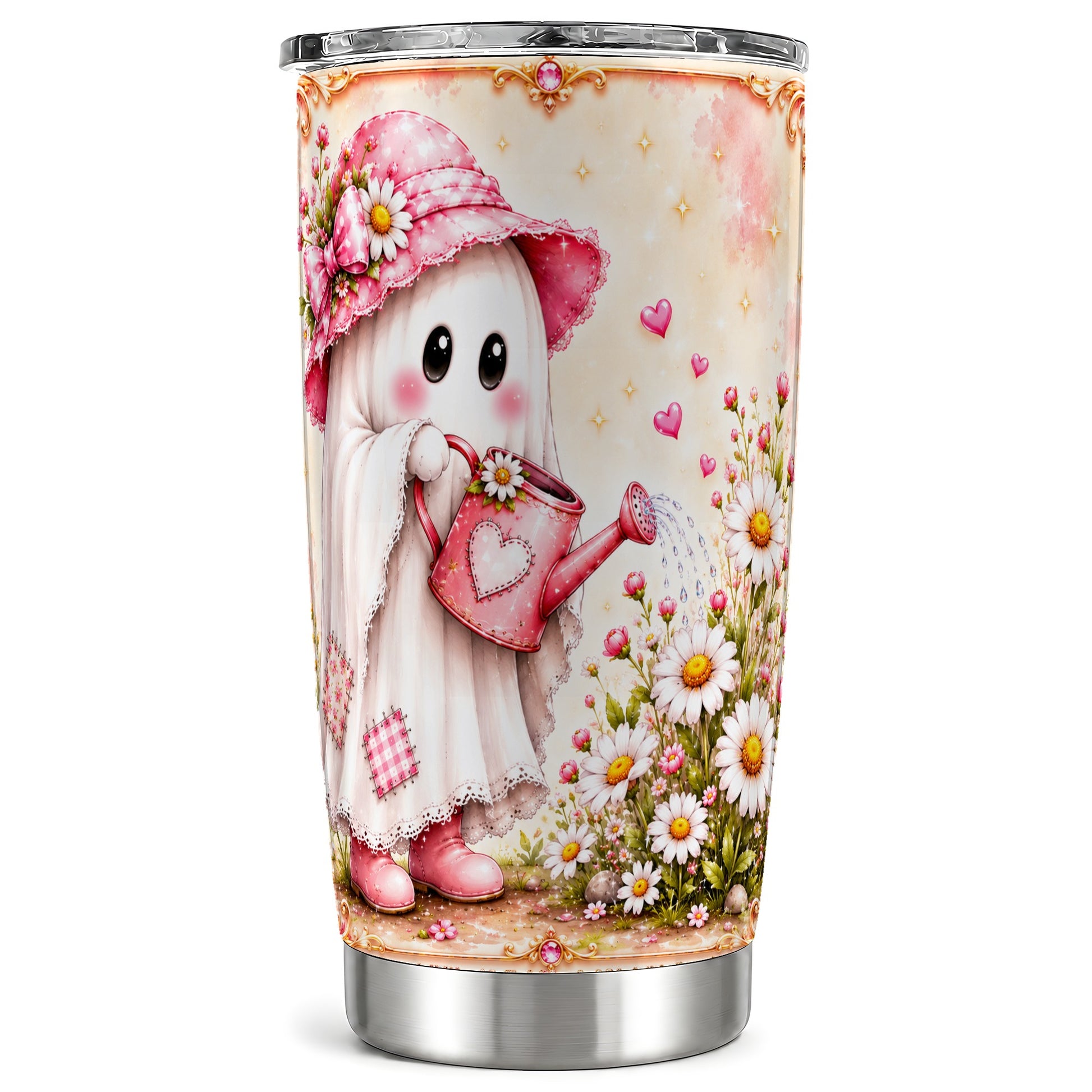 #pl[Steel] Garden Ghost 20oz Tumbler, Daisy Tumbler, Stainless Steel Travel Cup