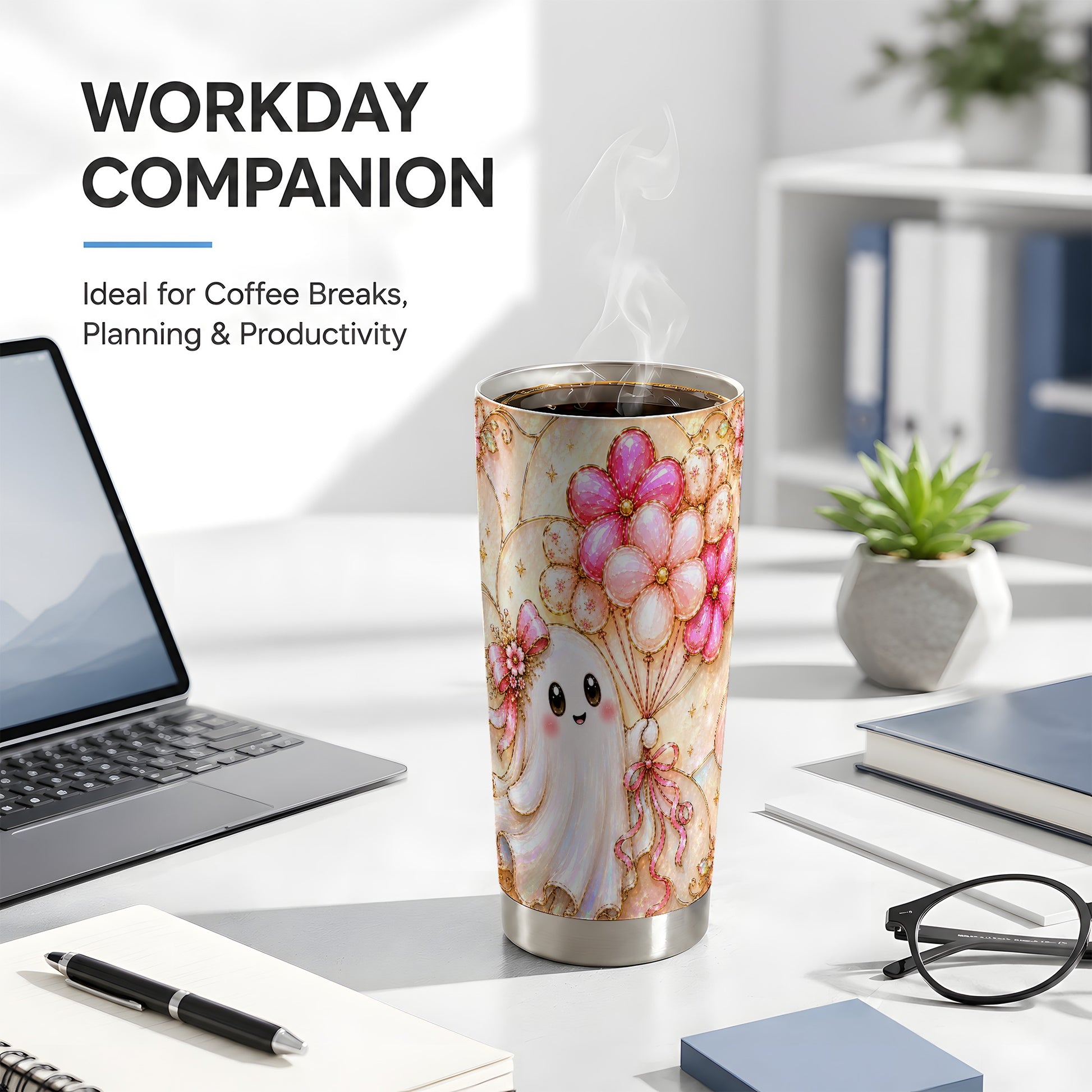 #pl[Steel] Ghost Balloon 20oz Tumbler, Floral Tumbler, Stainless Steel Travel Cup