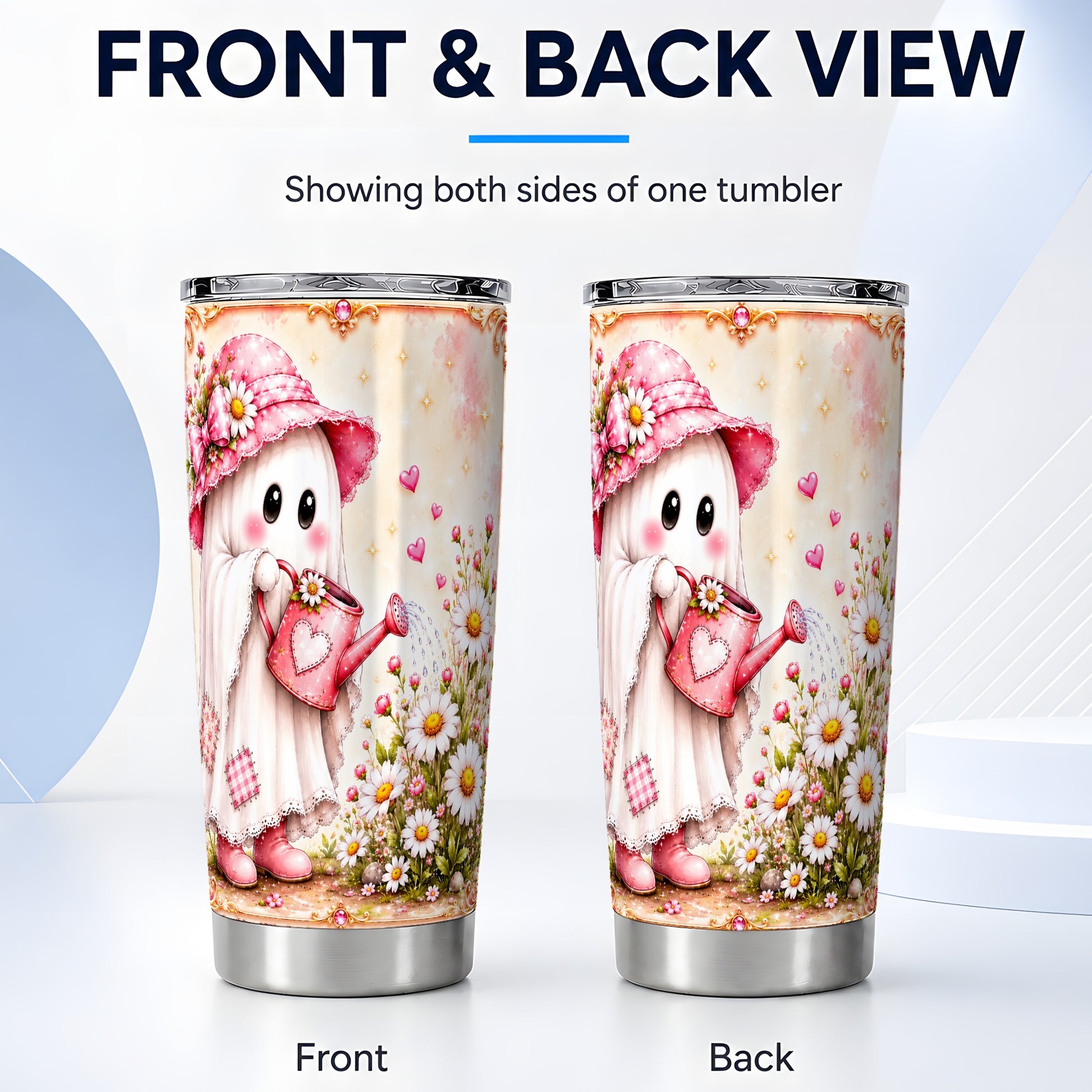 #pl[Steel] Garden Ghost 20oz Tumbler, Daisy Tumbler, Stainless Steel Travel Cup
