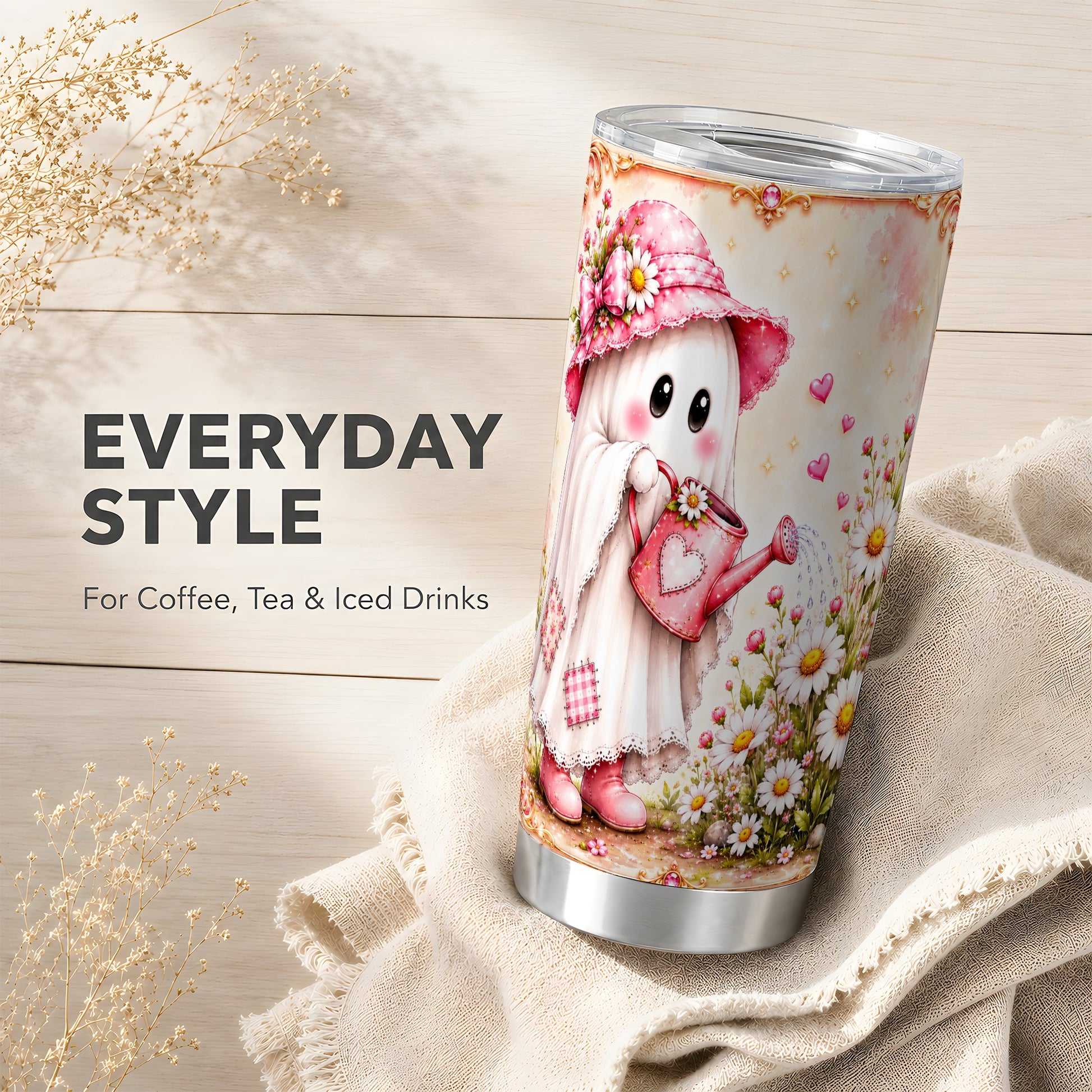 #pl[Steel] Garden Ghost 20oz Tumbler, Daisy Tumbler, Stainless Steel Travel Cup