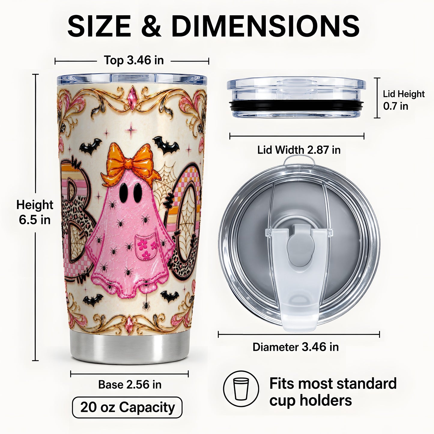 #pl[Steel] Pink Ghost Tumbler 20oz, Halloween Tumbler, Stainless Steel Travel Cup