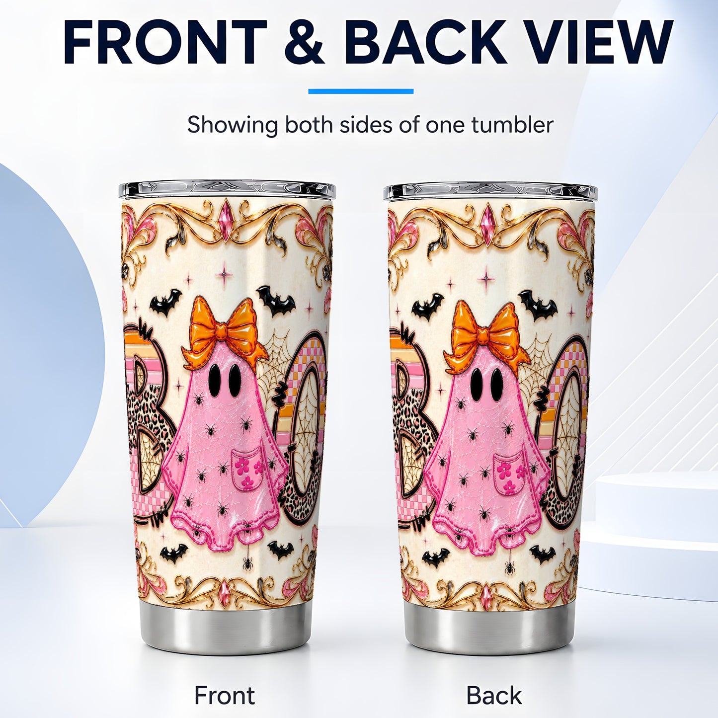 #pl[Steel] Pink Ghost Tumbler 20oz, Halloween Tumbler, Stainless Steel Travel Cup