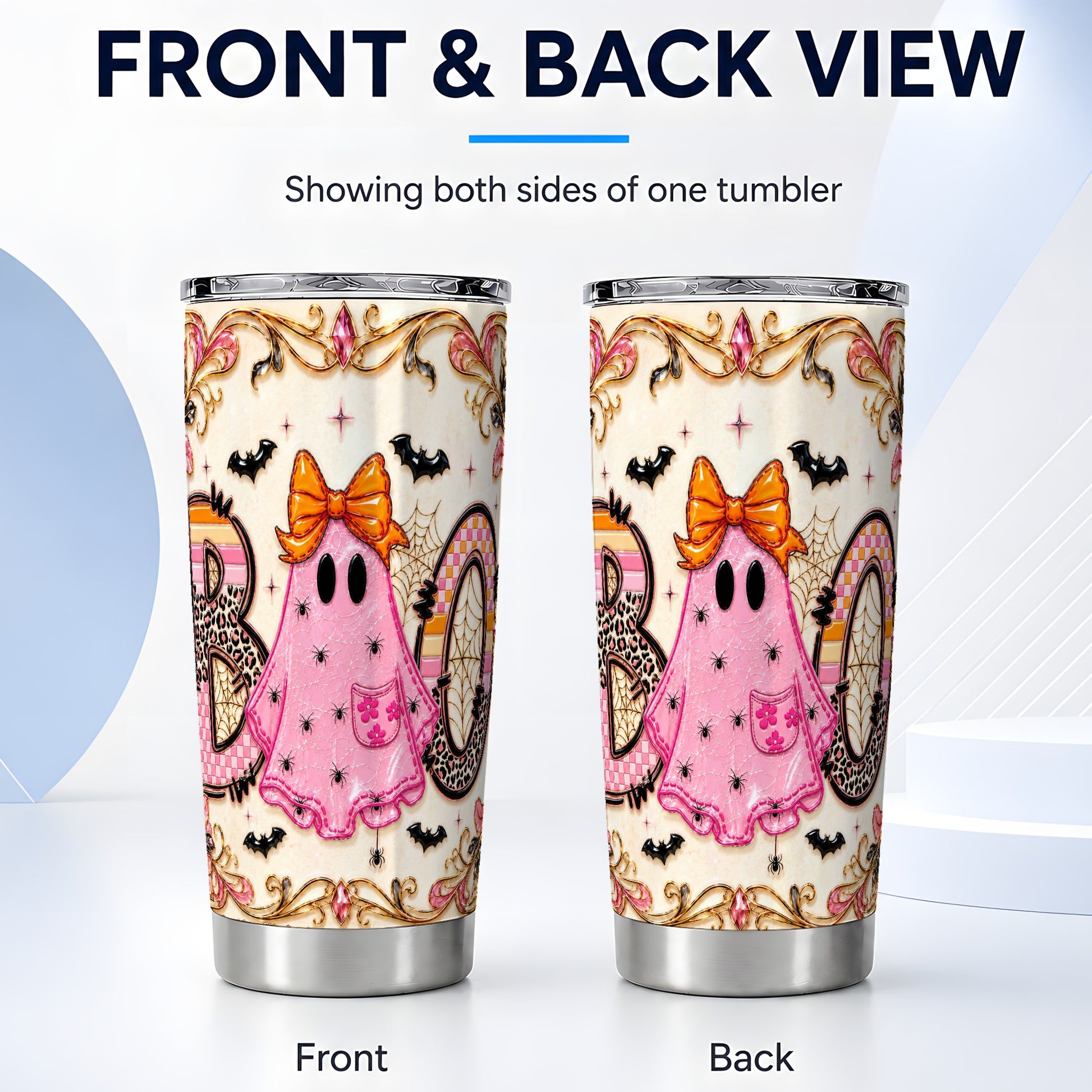 #pl[Steel] Pink Ghost Tumbler 20oz, Halloween Tumbler, Stainless Steel Travel Cup