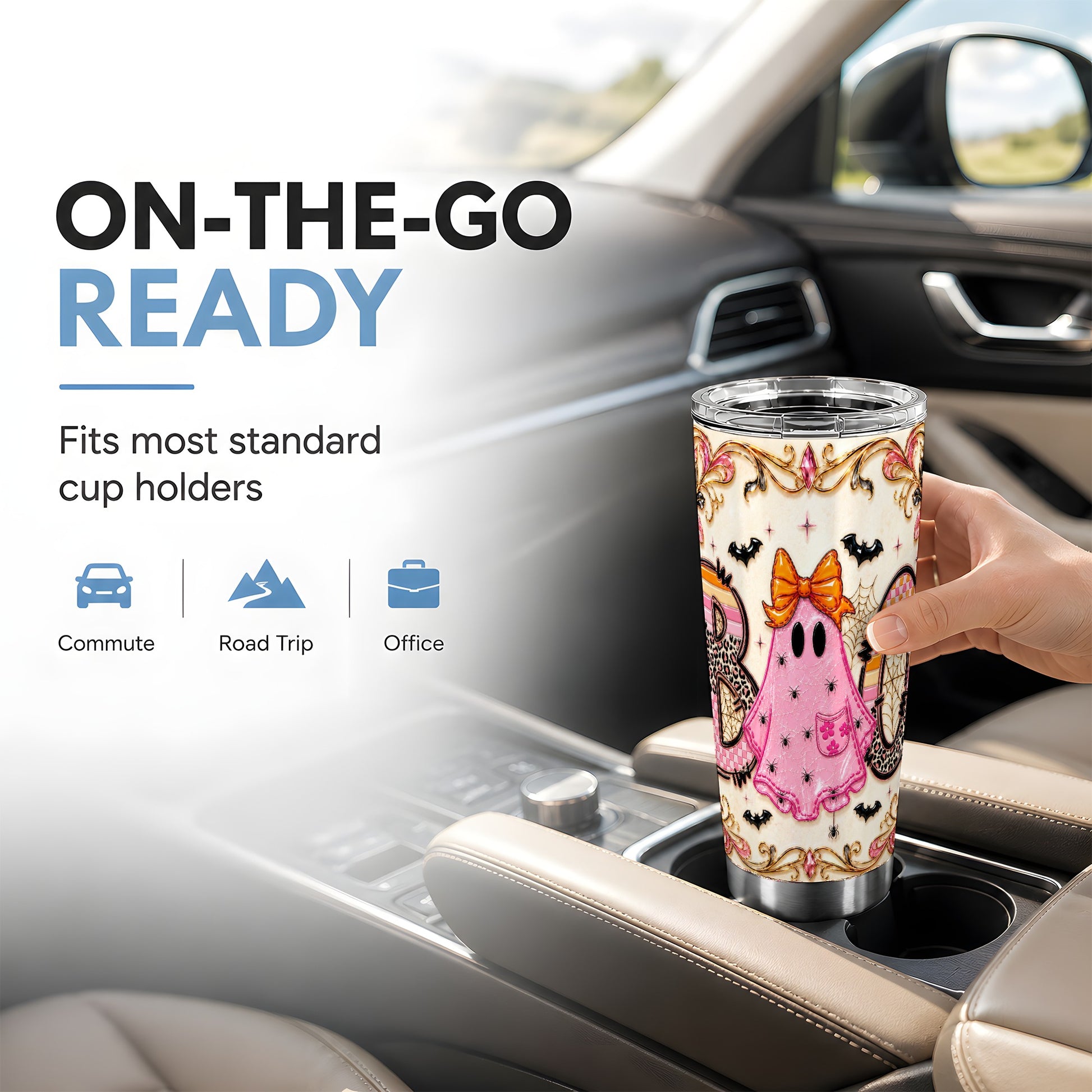 #pl[Steel] Pink Ghost Tumbler 20oz, Halloween Tumbler, Stainless Steel Travel Cup