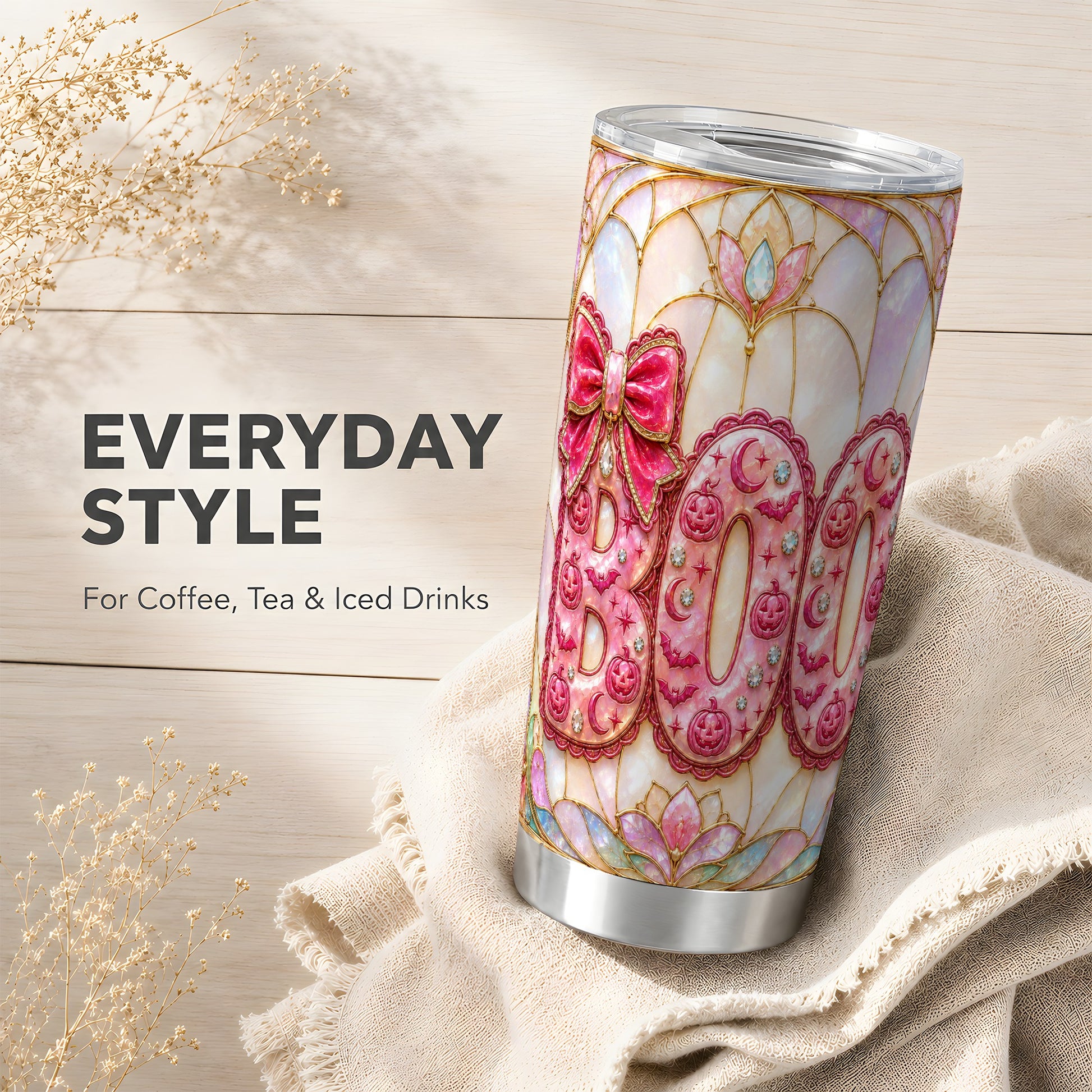 #pl[Steel] Pink Halloween Tumbler 20oz, Pumpkin Tumbler, Stainless Steel Travel Cup