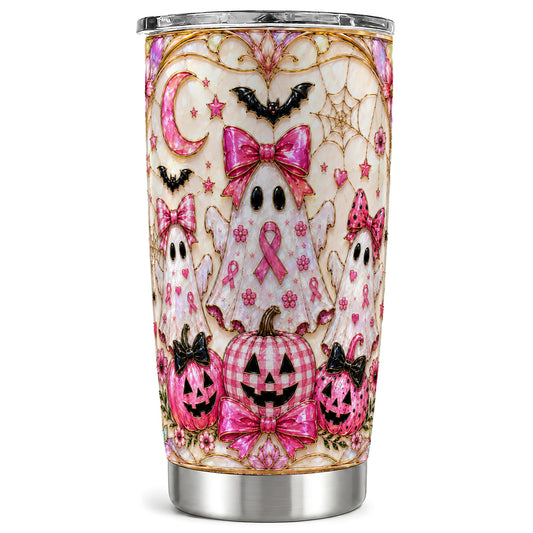 #pl[Steel] Pink Ghost Trio Tumbler 20oz, Halloween Tumbler, Stainless Steel Travel Cup
