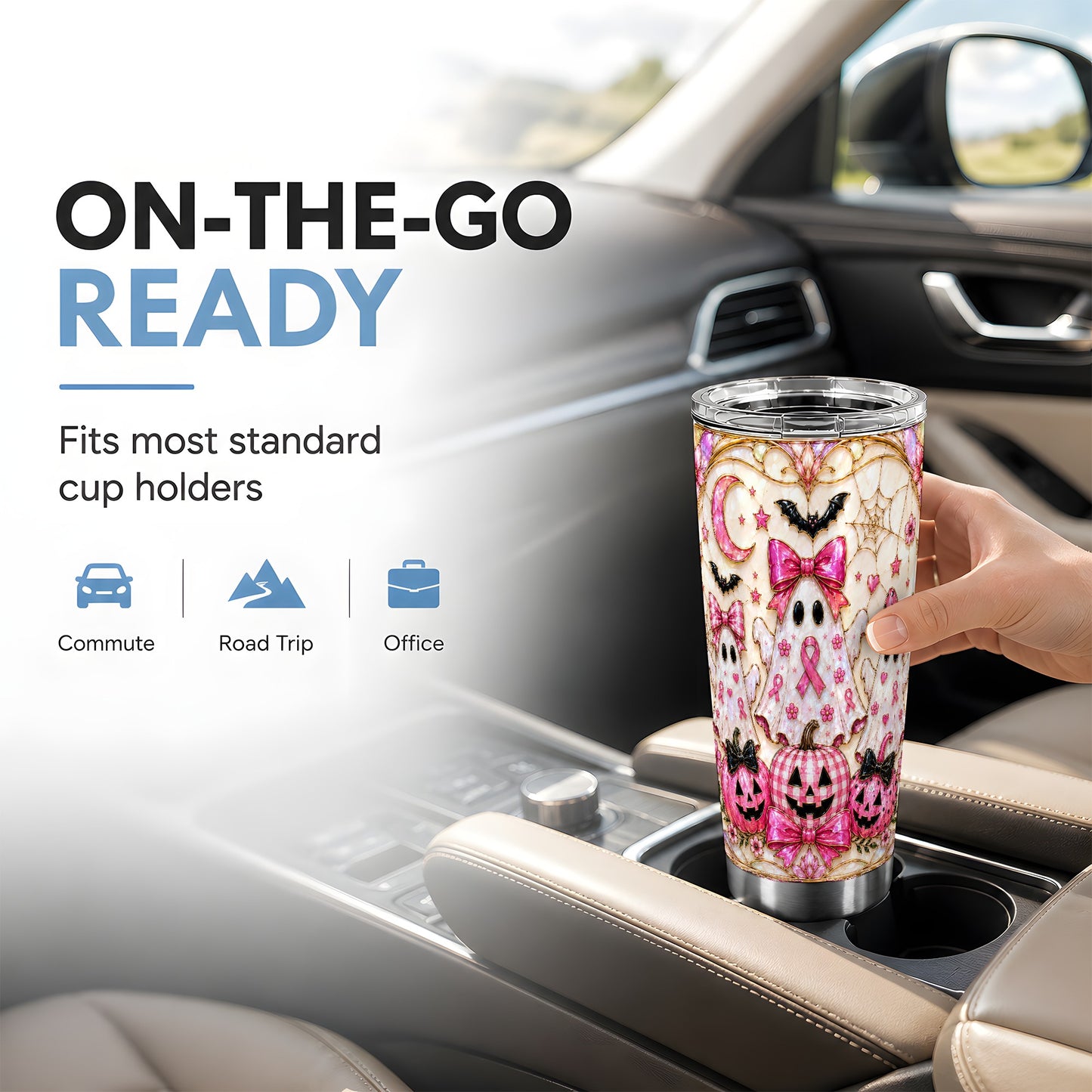 #pl[Steel] Pink Ghost Trio Tumbler 20oz, Halloween Tumbler, Stainless Steel Travel Cup