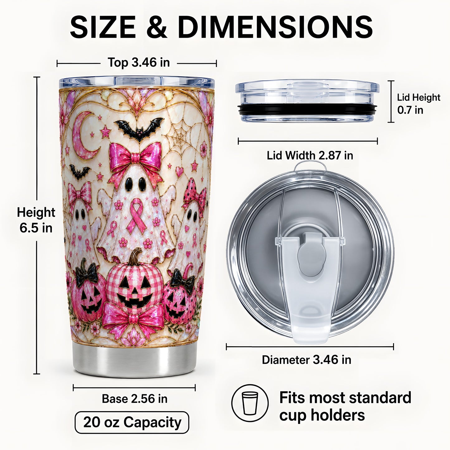 #pl[Steel] Pink Ghost Trio Tumbler 20oz, Halloween Tumbler, Stainless Steel Travel Cup